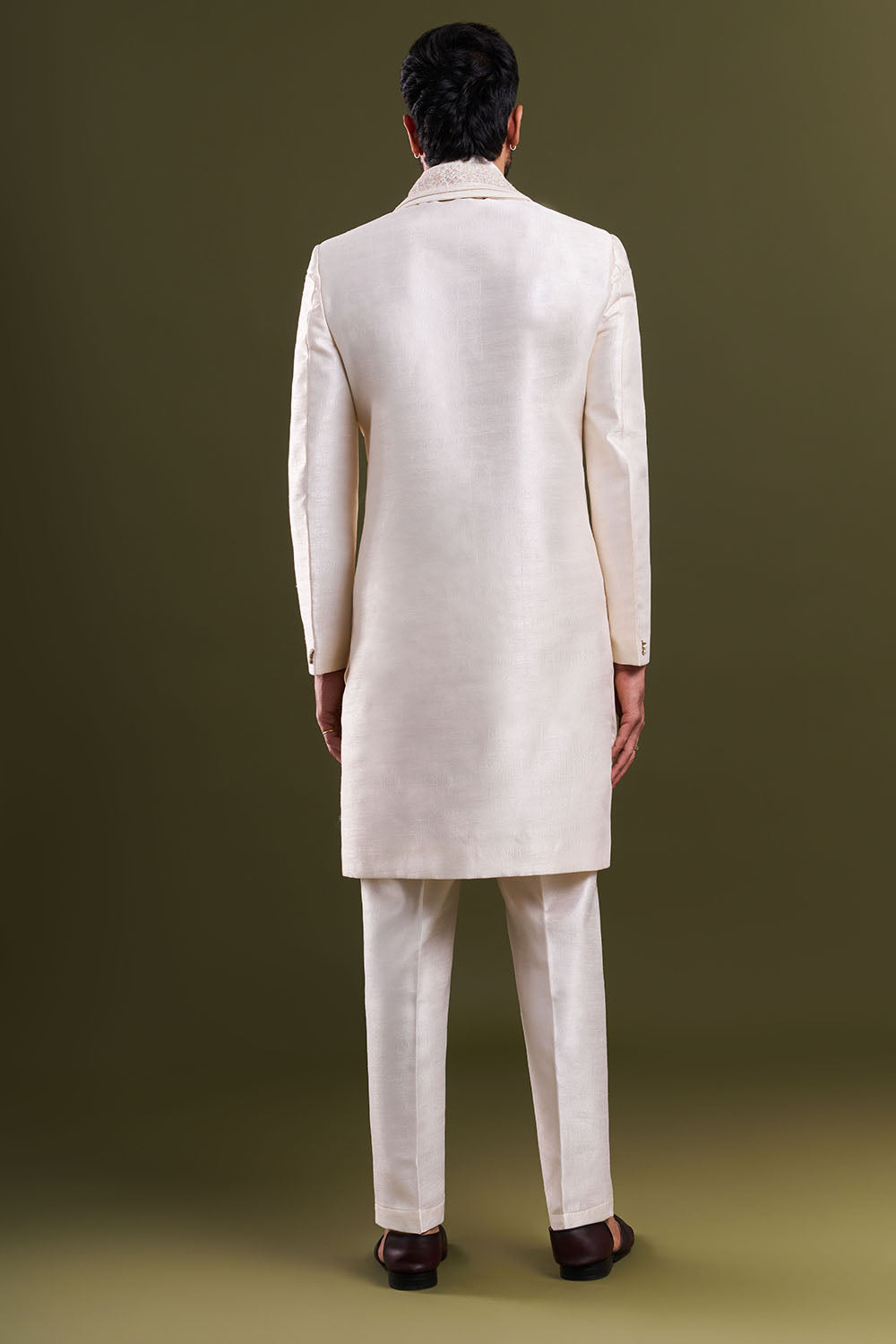 Ivory Art Silk Embroidered Sherwani