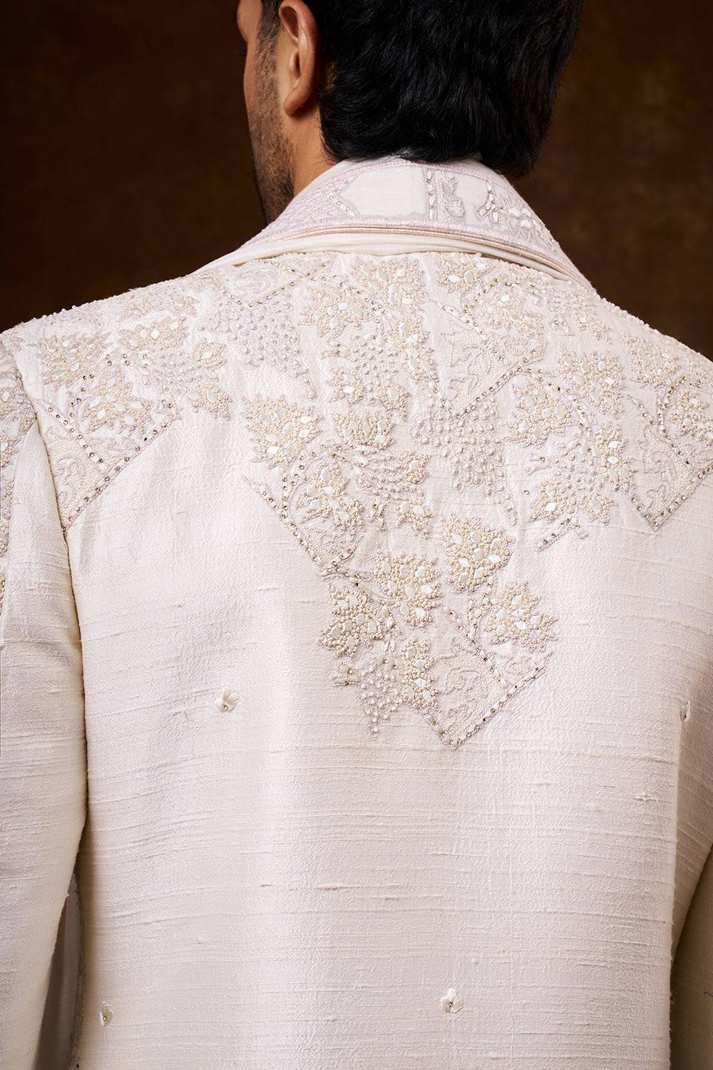 Ivory Art Silk Groom’s Sherwani with Threadwork