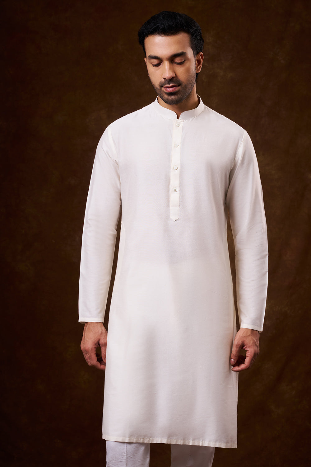 Ivory Art Silk Groom’s Sherwani with Threadwork