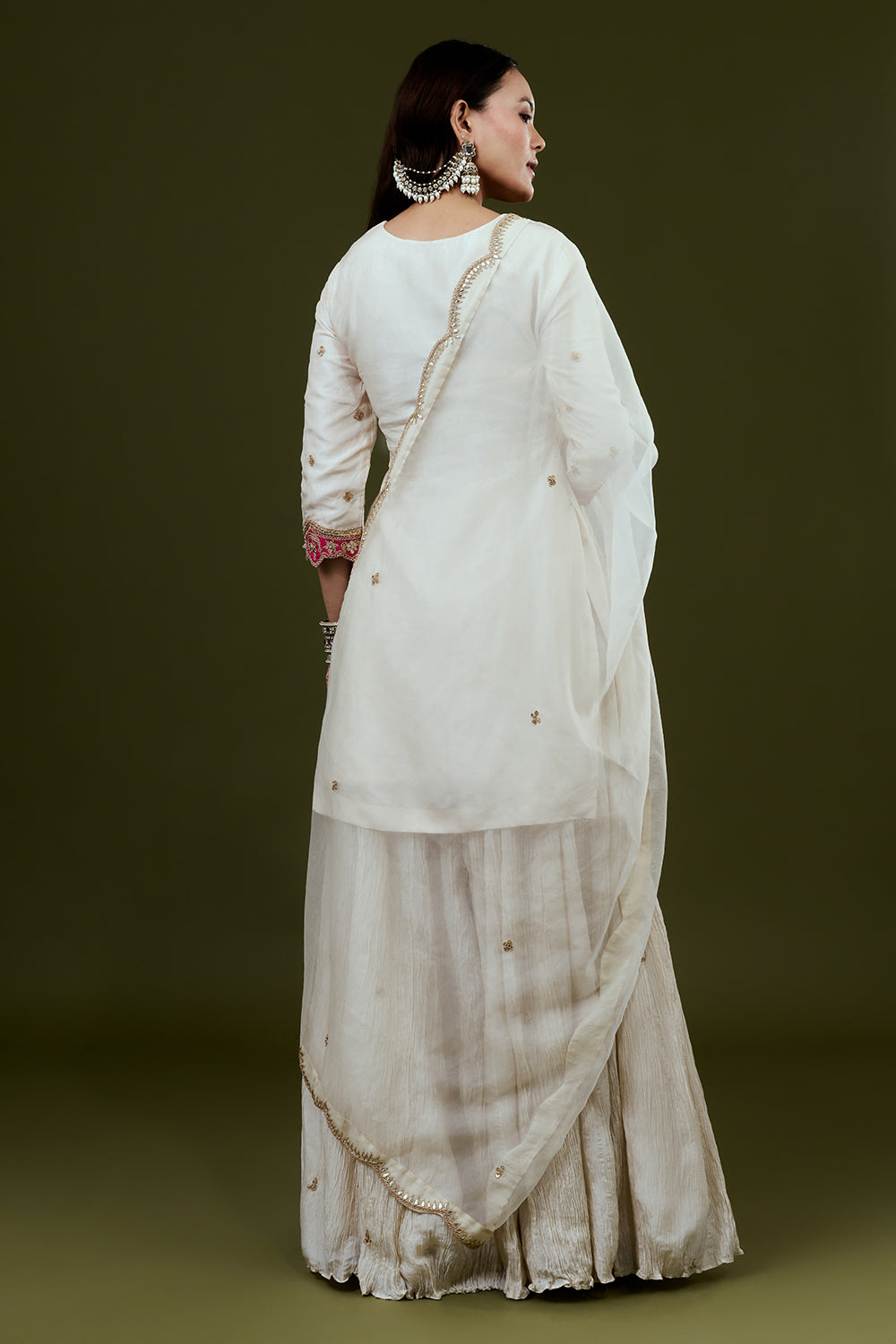 Ivory Art Silk Suit Set with Zardosi Work