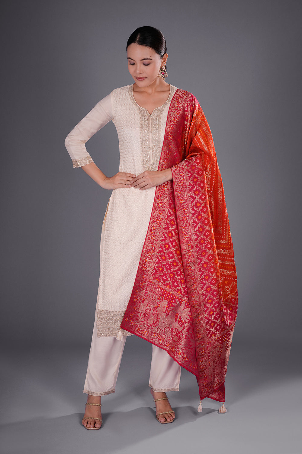 Ivory Banarasi Silk Kurta Set with Zari Embroidery