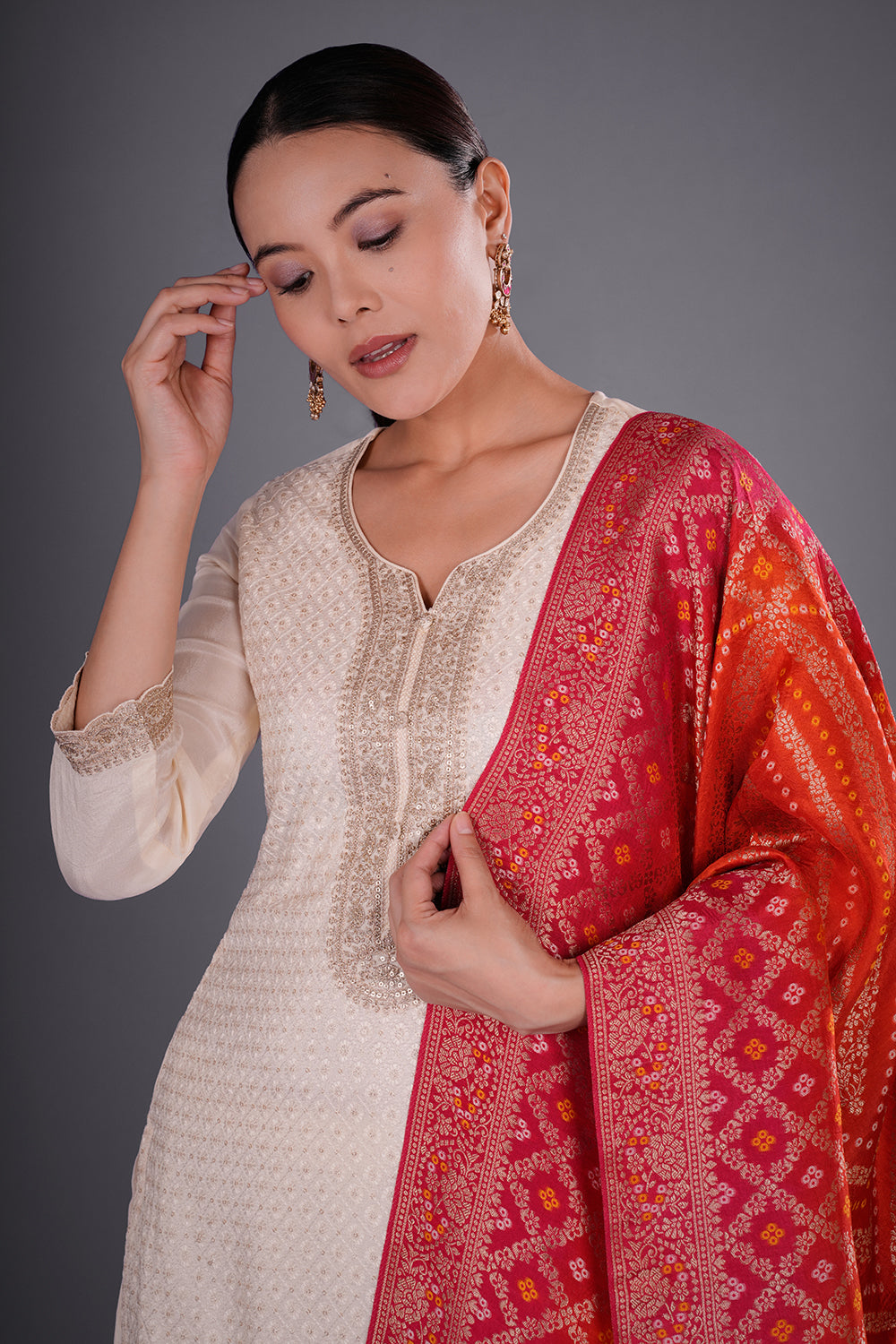 Ivory Banarasi Silk Kurta Set with Zari Embroidery