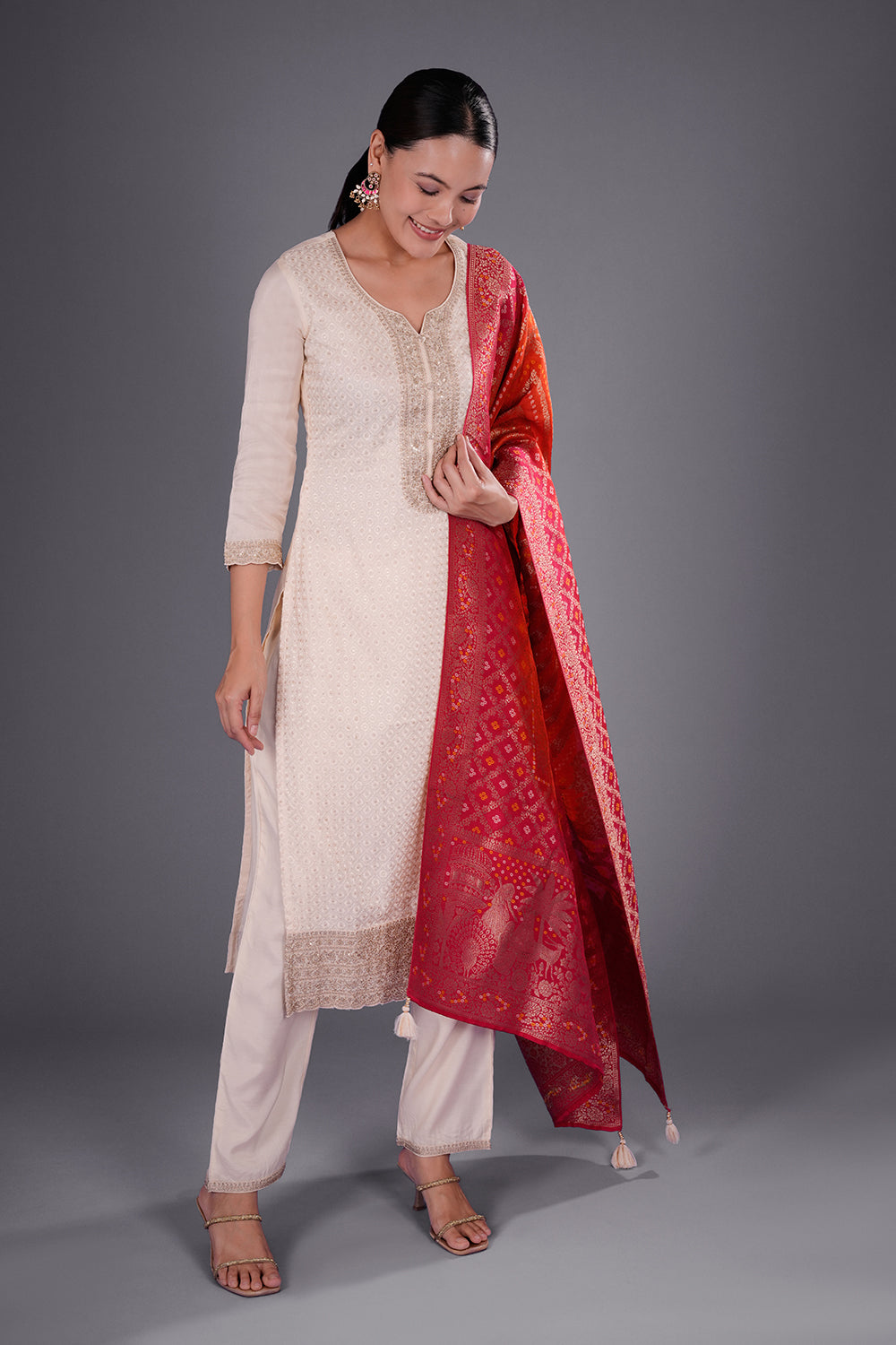 Ivory Banarasi Silk Kurta Set with Zari Embroidery