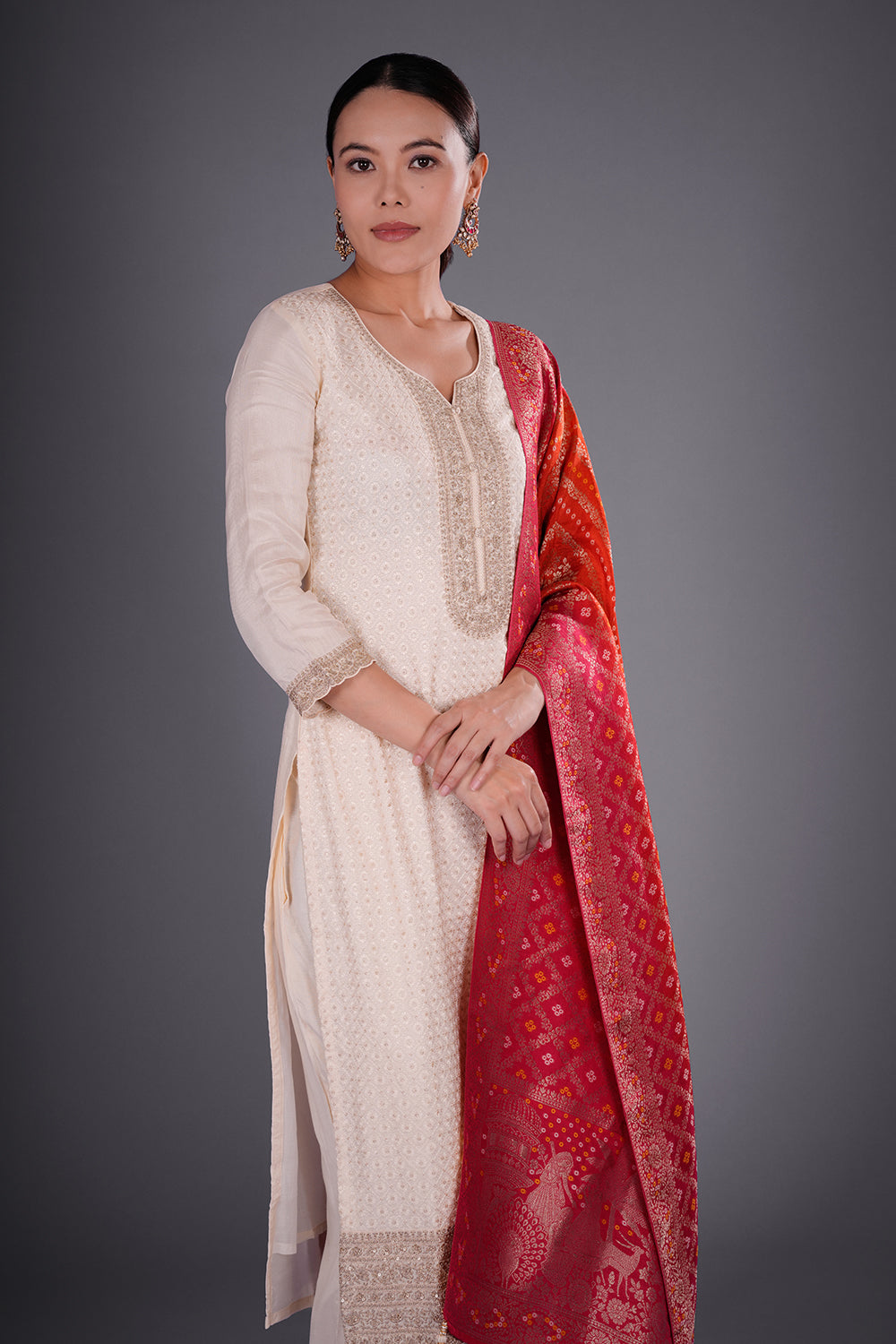 Ivory Banarasi Silk Kurta Set with Zari Embroidery