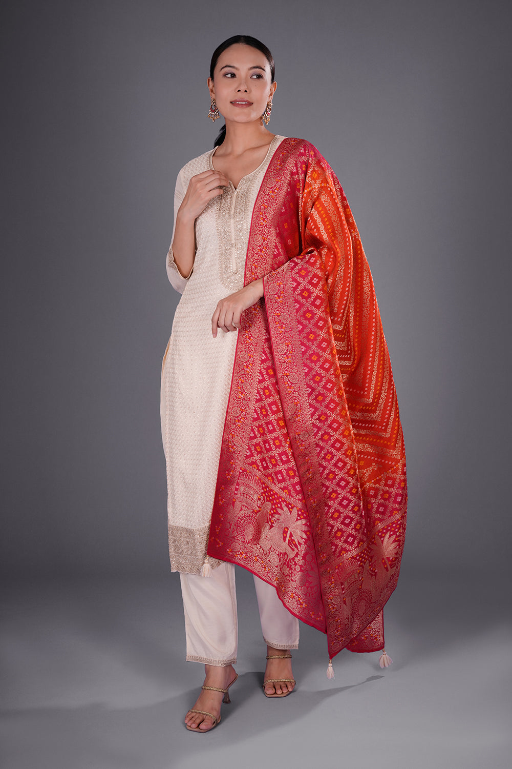 Ivory Banarasi Silk Kurta Set with Zari Embroidery