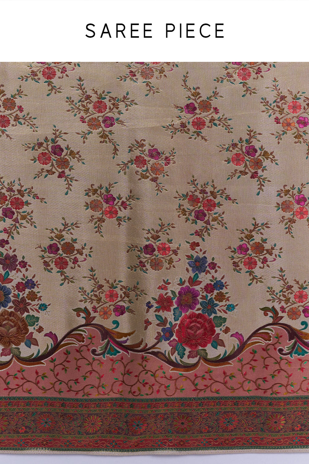 Ivory Banarasi Silk Saree with Floral Motifs And Unstitched Blouse