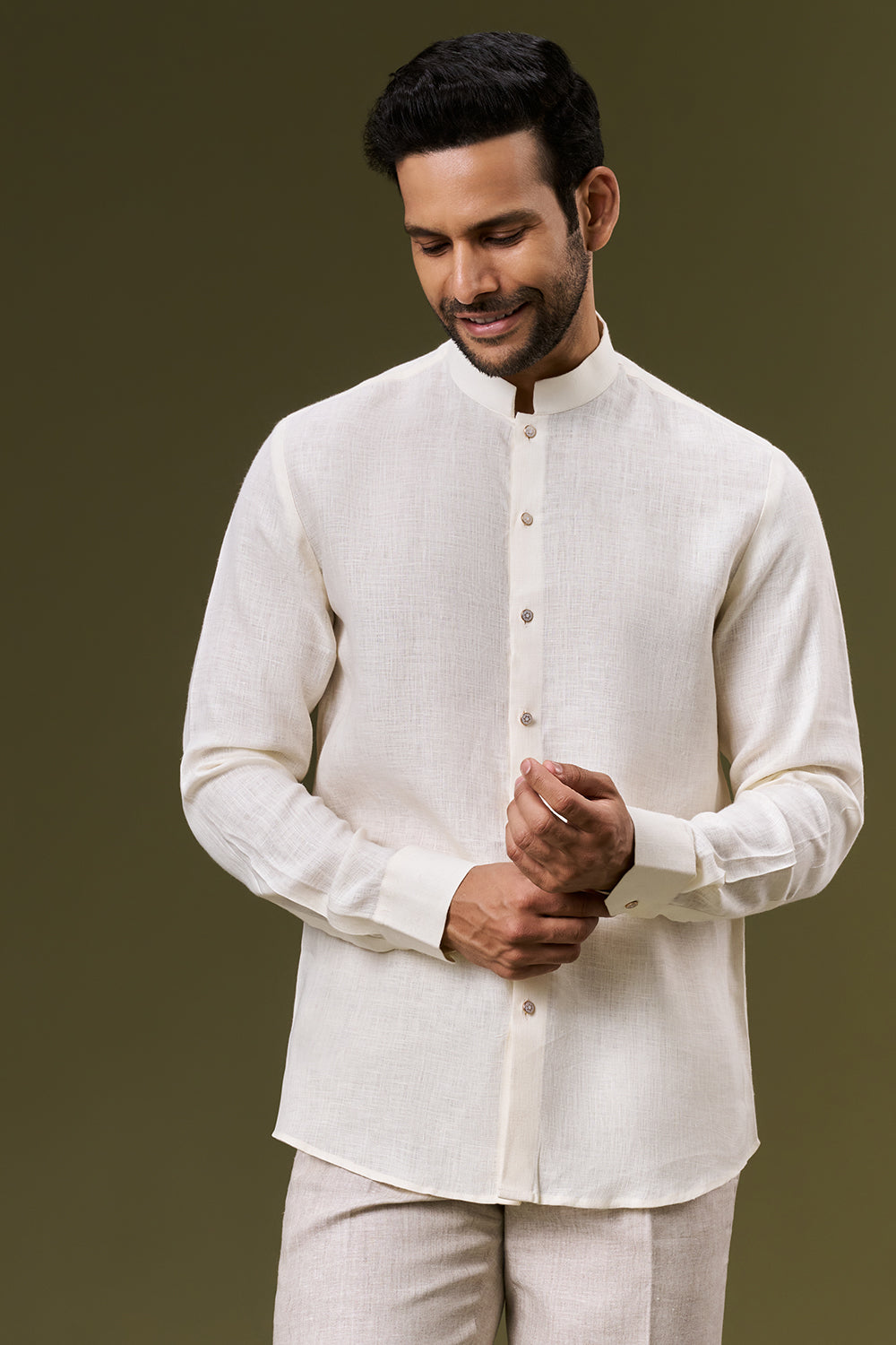 Ivory Beige Cotton Bundi Set with Thread and Bead Work