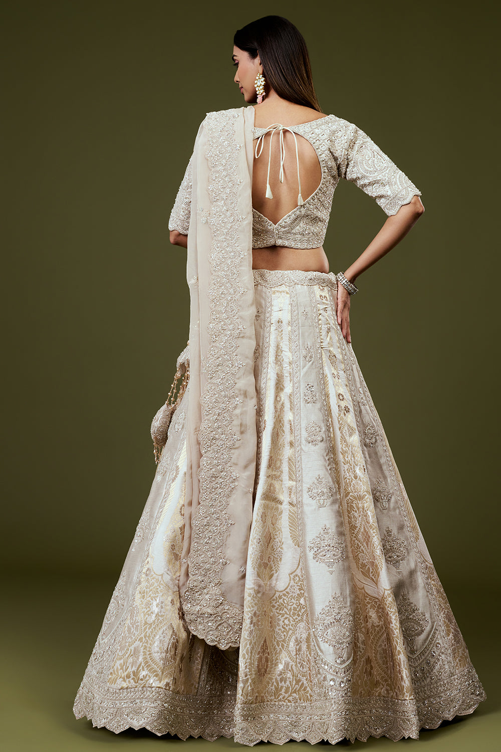 Ivory Brocade Lehenga with Moti Work