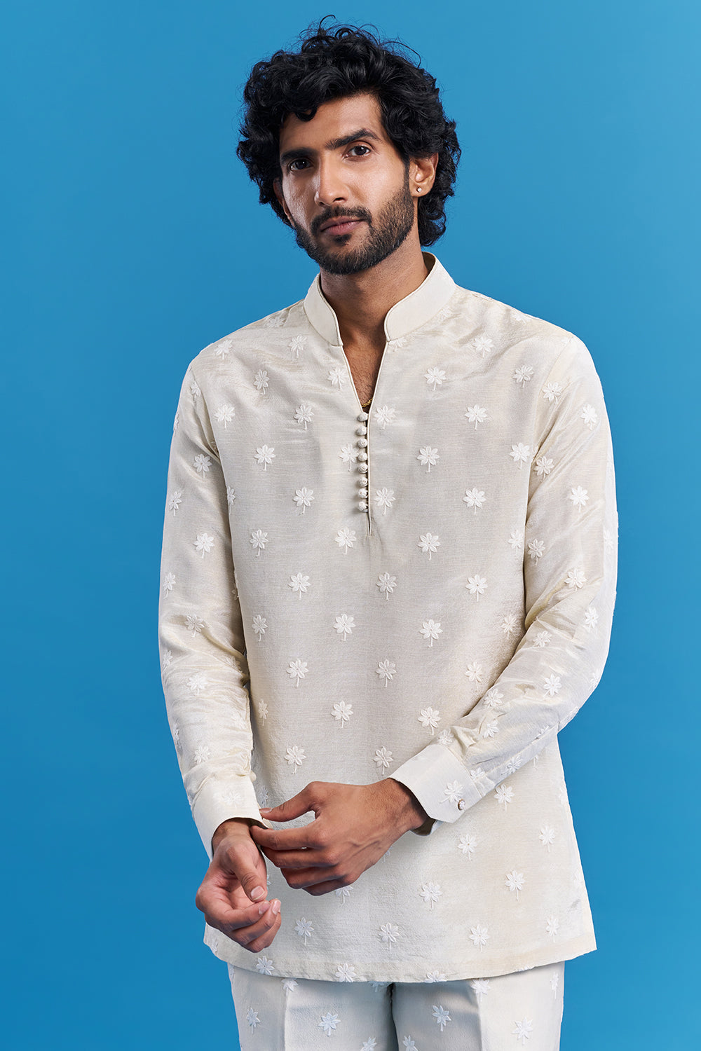 Ivory Cream Embroidered Men's Indo-Western Set
