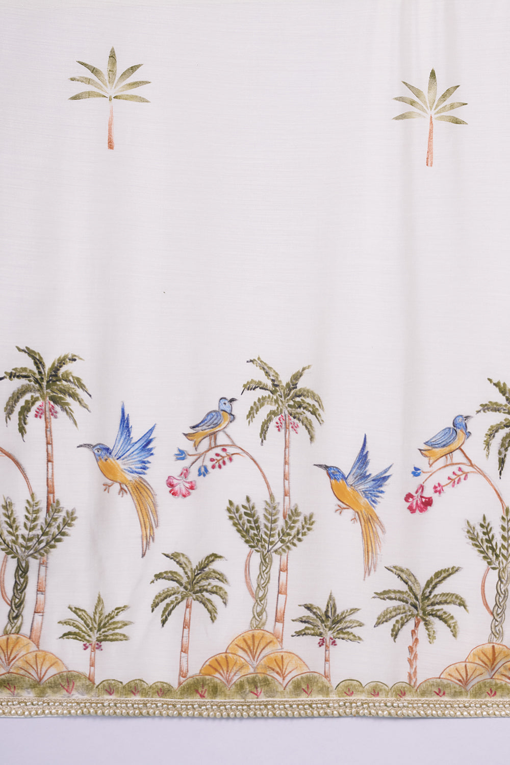 Ivory Cream Floral Embroidered Silk Blend Kurta Set with Dupatta