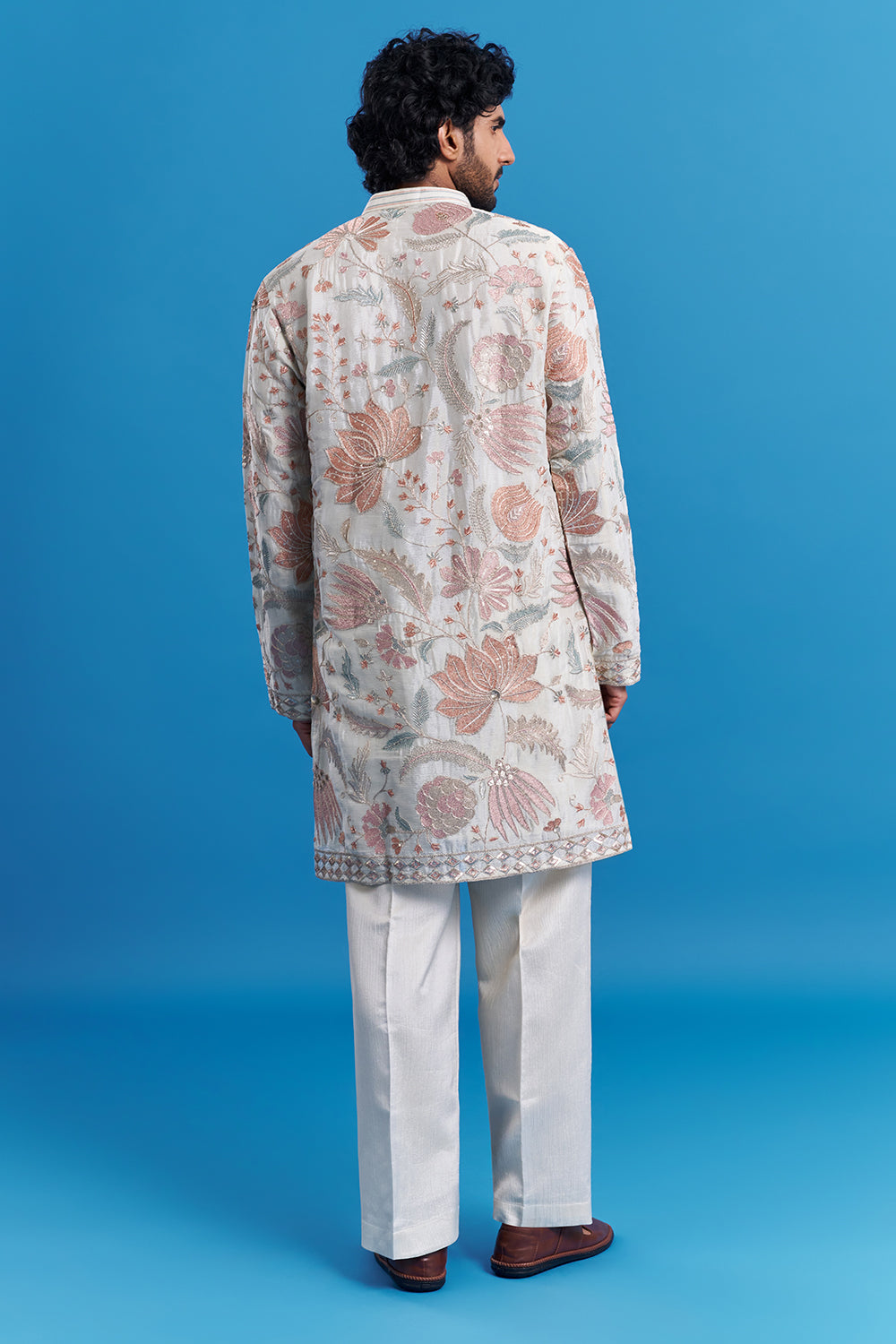 Ivory Floral Embroidered Men's Kurta Set