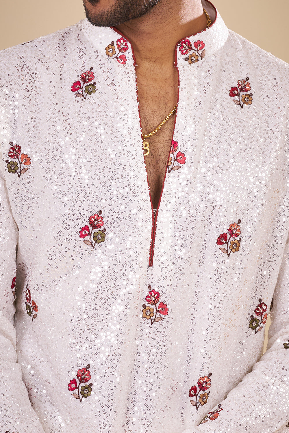 Ivory Georgette Kurta Set with Sequin Work