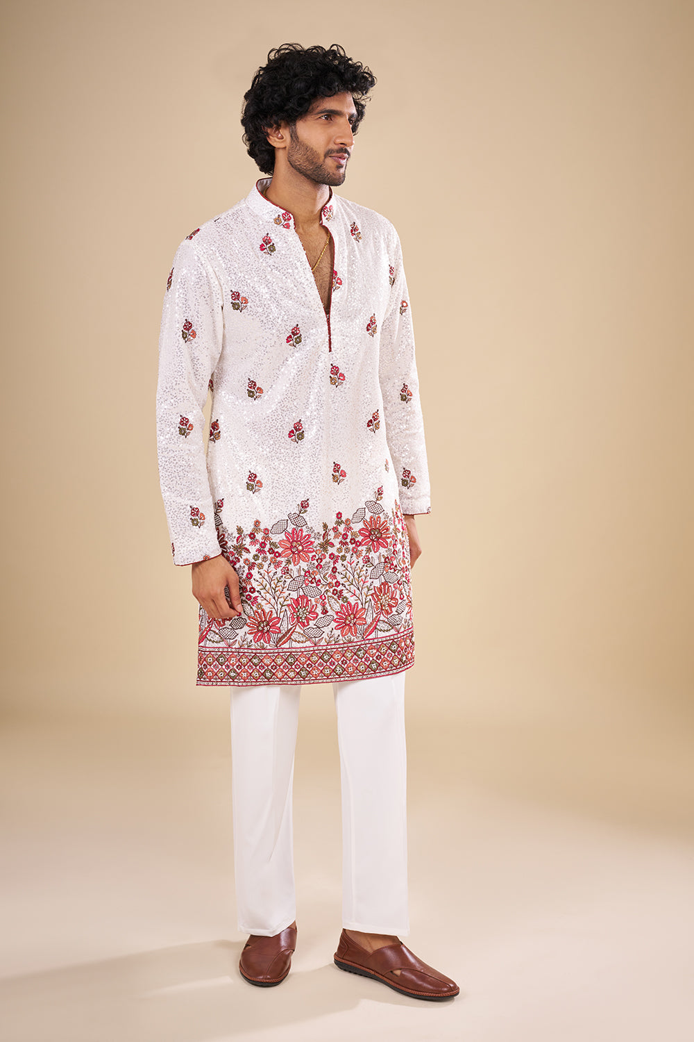 Ivory Georgette Kurta Set with Sequin Work