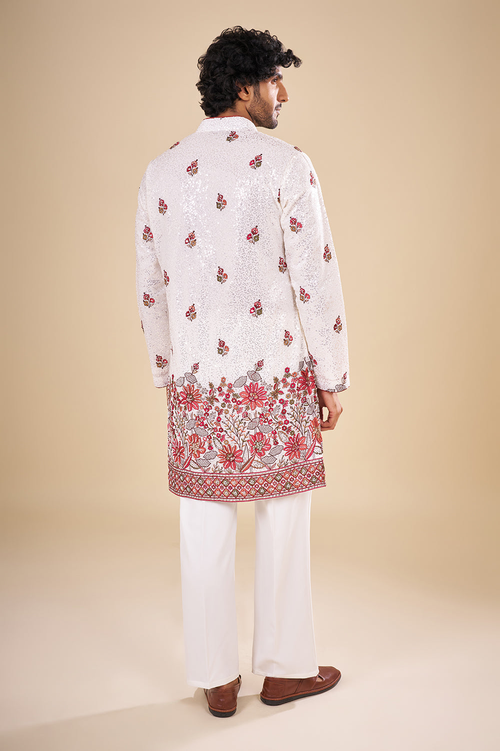 Ivory Georgette Kurta Set with Sequin Work