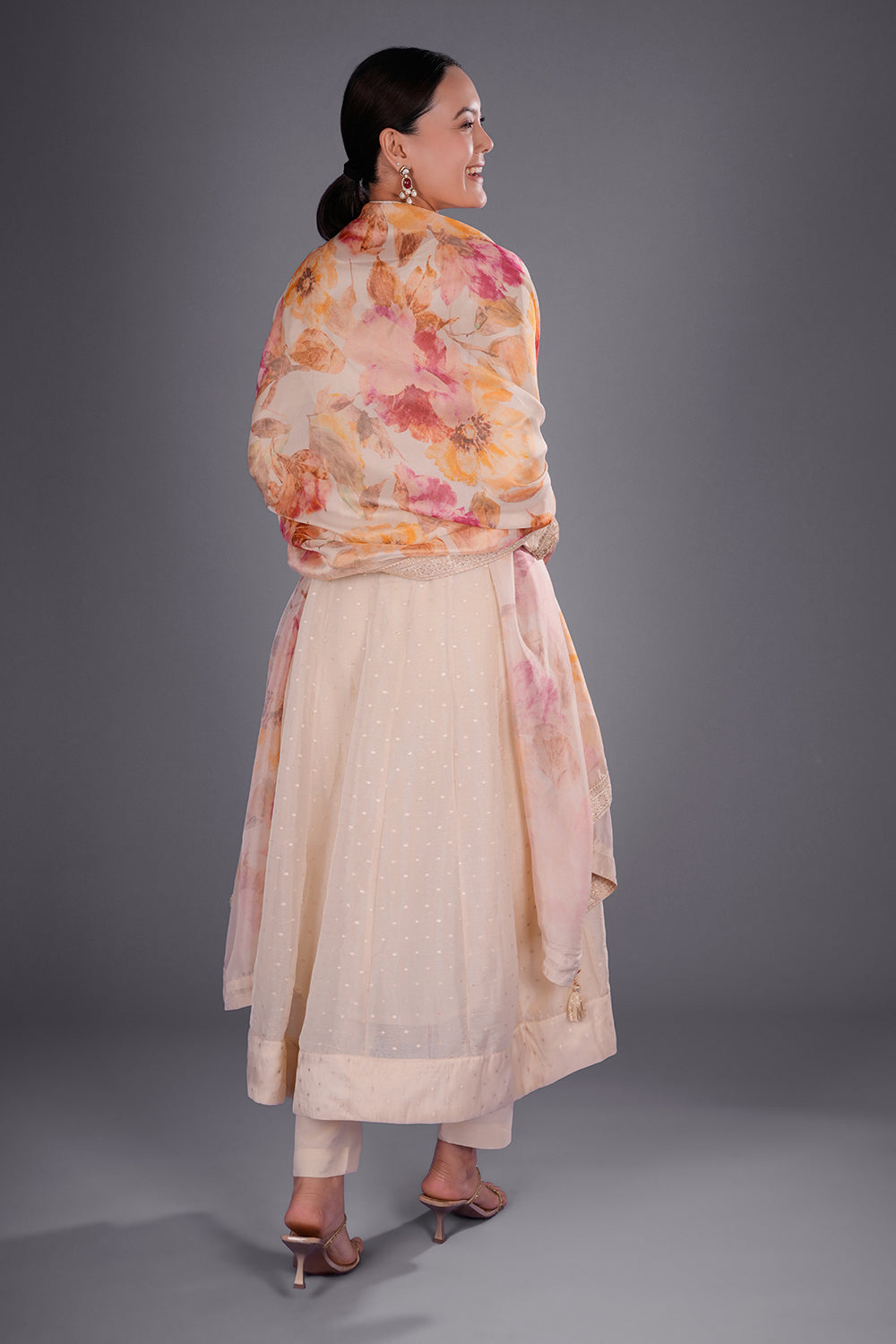 Ivory Gold Chanderi Anarkali Set with Zari Embroidery