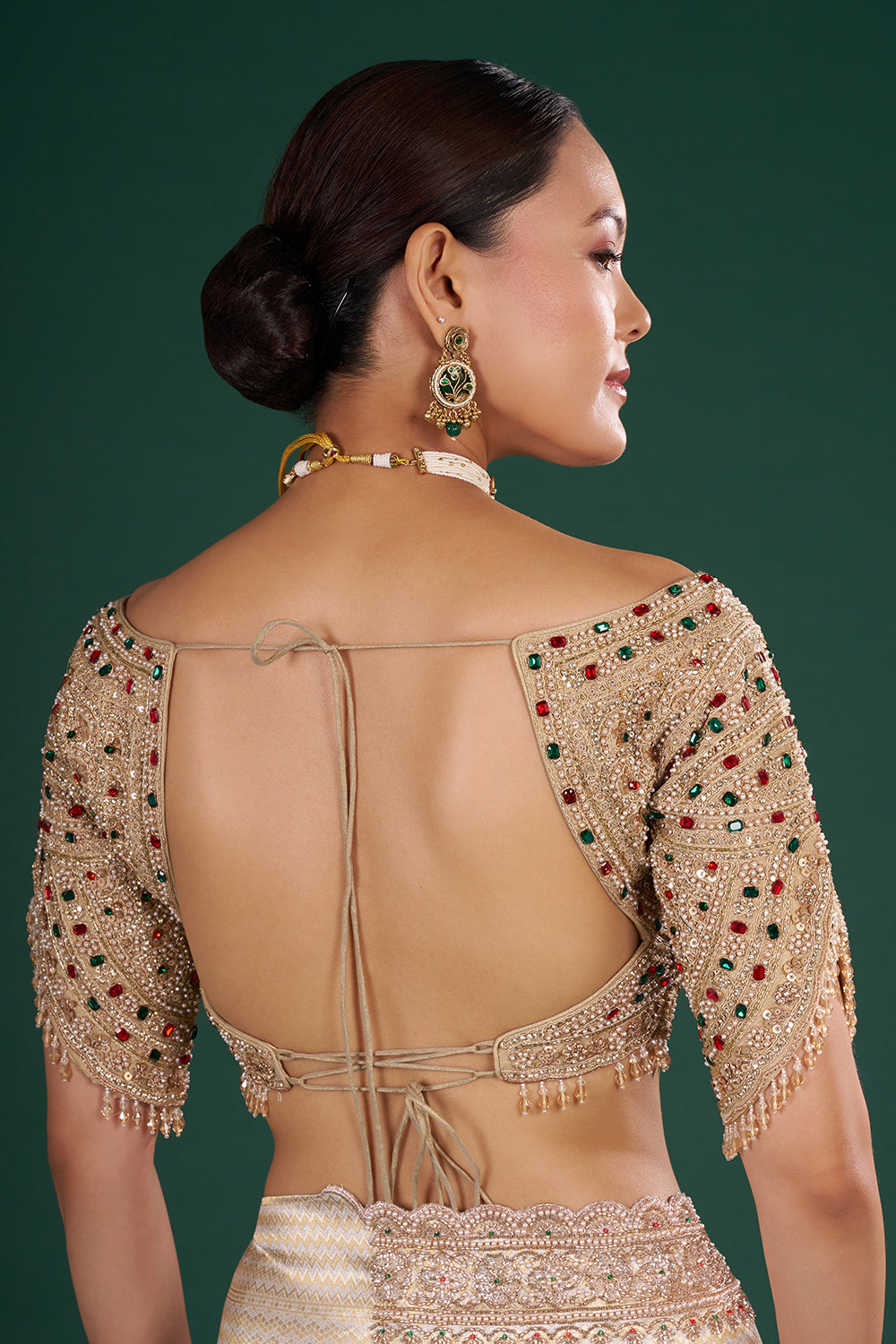 Ivory Gold Shimmer Zari Brocade Saree with Cutdana Embroidery