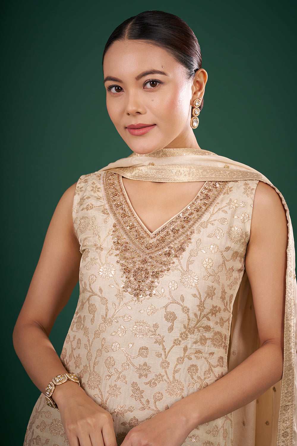 Ivory Gold Kurta Set with Zari Embroidery