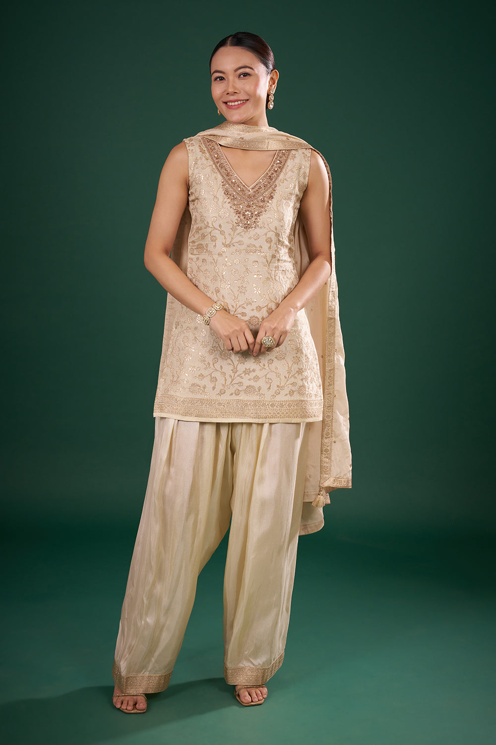 Ivory Gold Kurta Set with Zari Embroidery