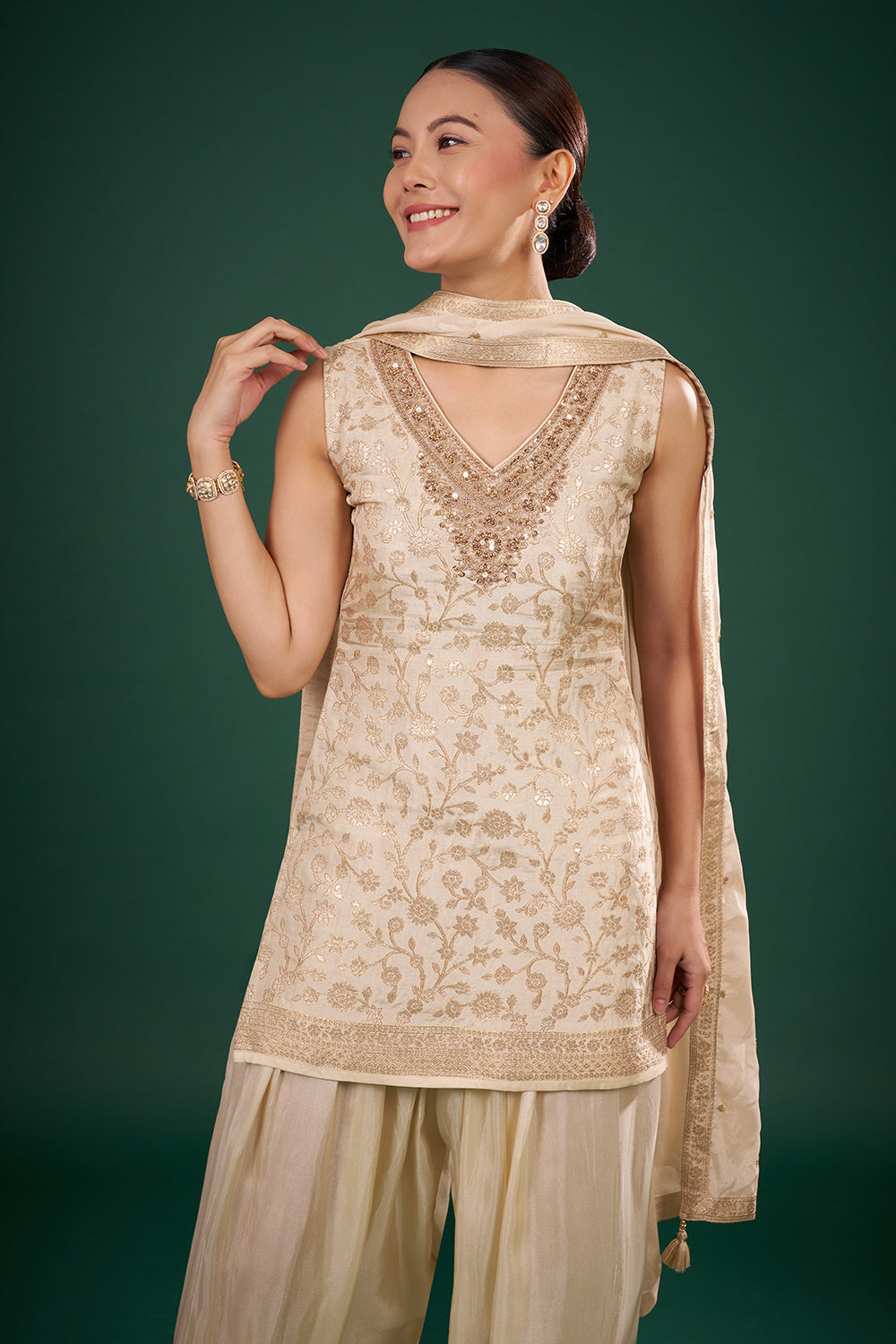 Ivory Gold Kurta Set with Zari Embroidery