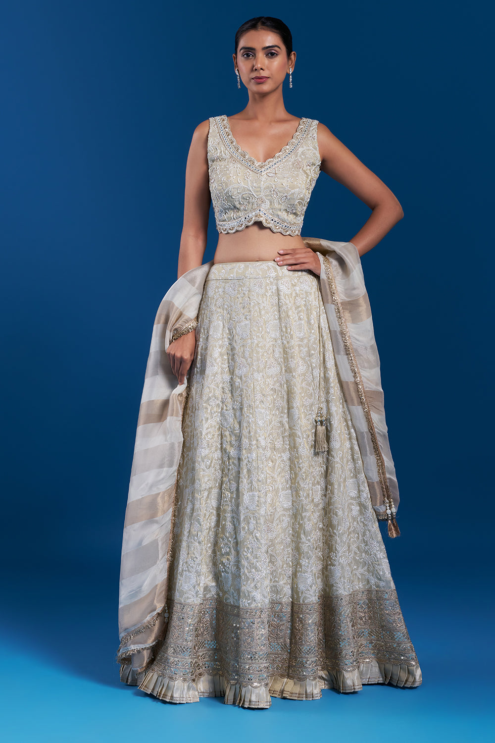 Ivory Gold Lehenga Set with Embellished Border