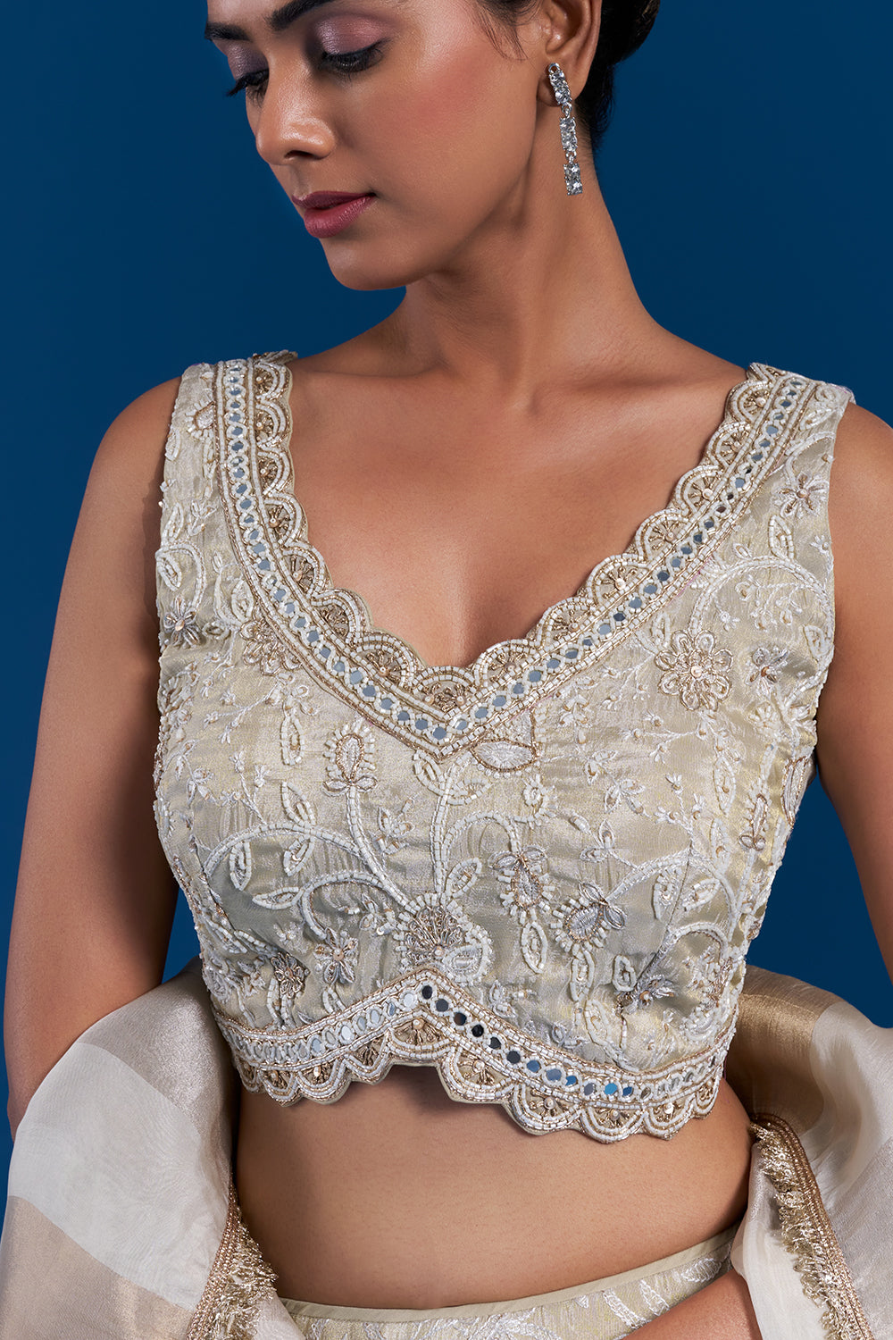 Ivory Gold Lehenga Set with Embellished Border