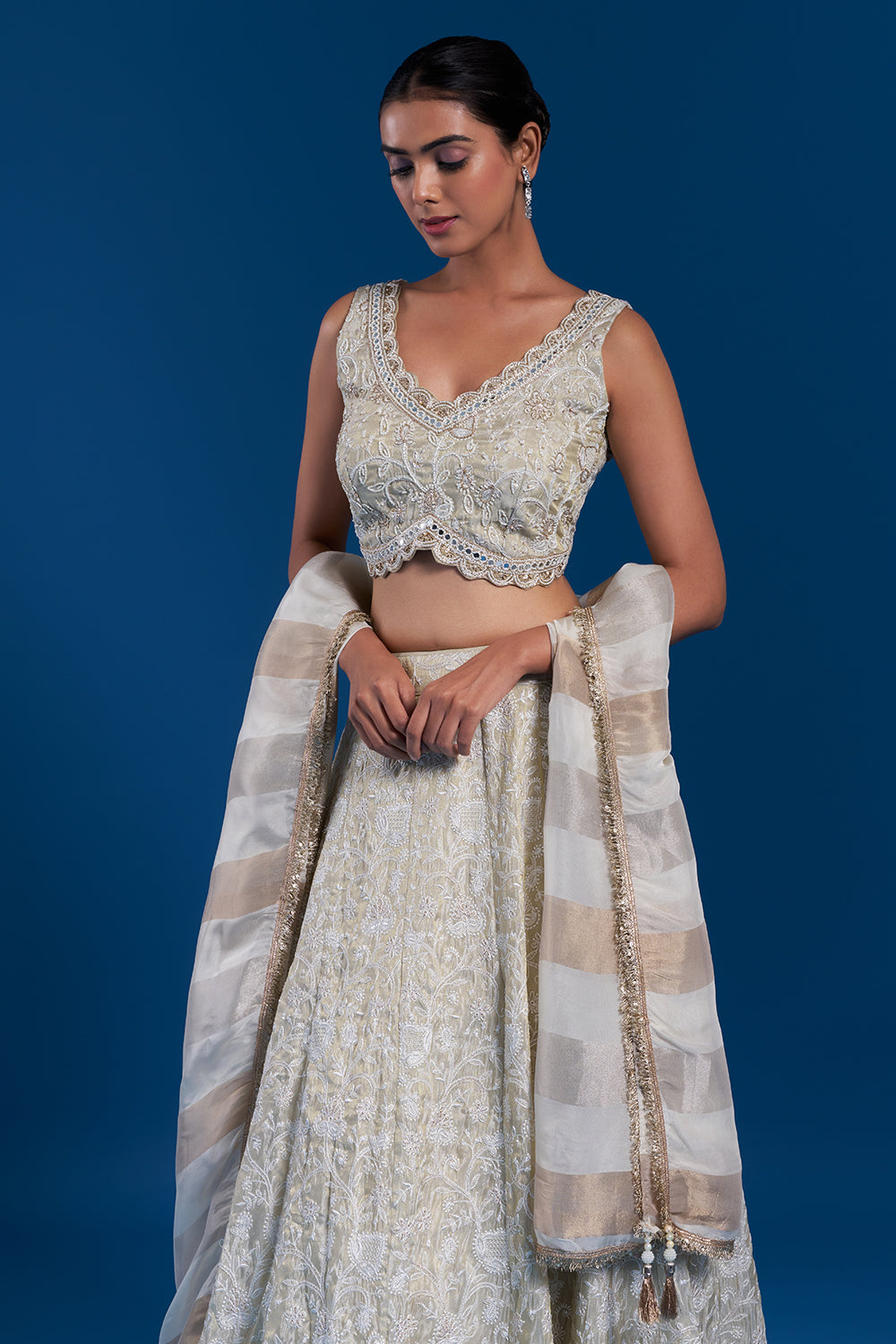 Ivory Gold Lehenga Set with Embellished Border
