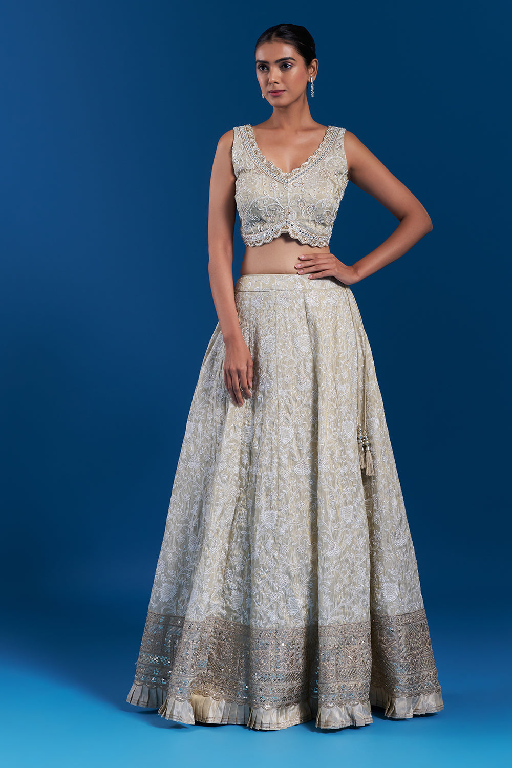 Ivory Gold Lehenga Set with Embellished Border