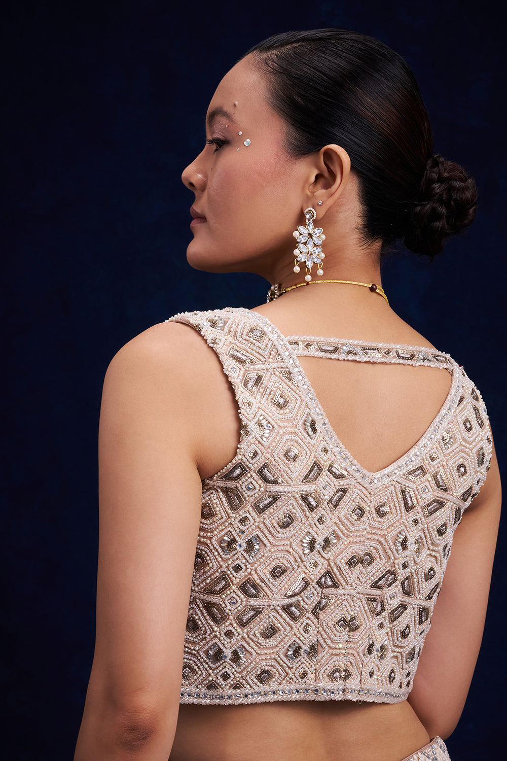 Ivory Gold Net Palazzo with Geometric Cutdana Work