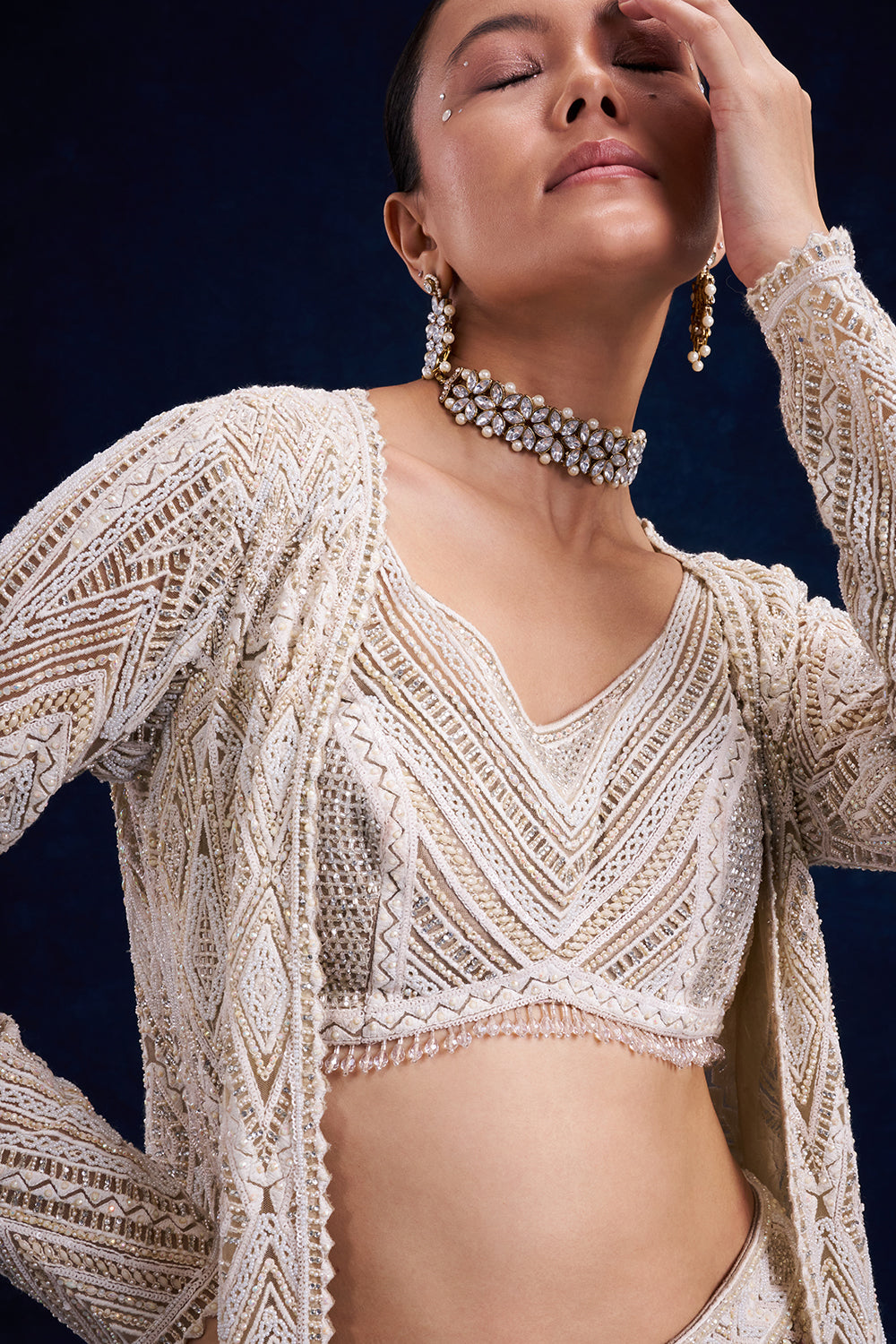 Ivory Gold Net Palazzo Set with Cutdana and Resham Work
