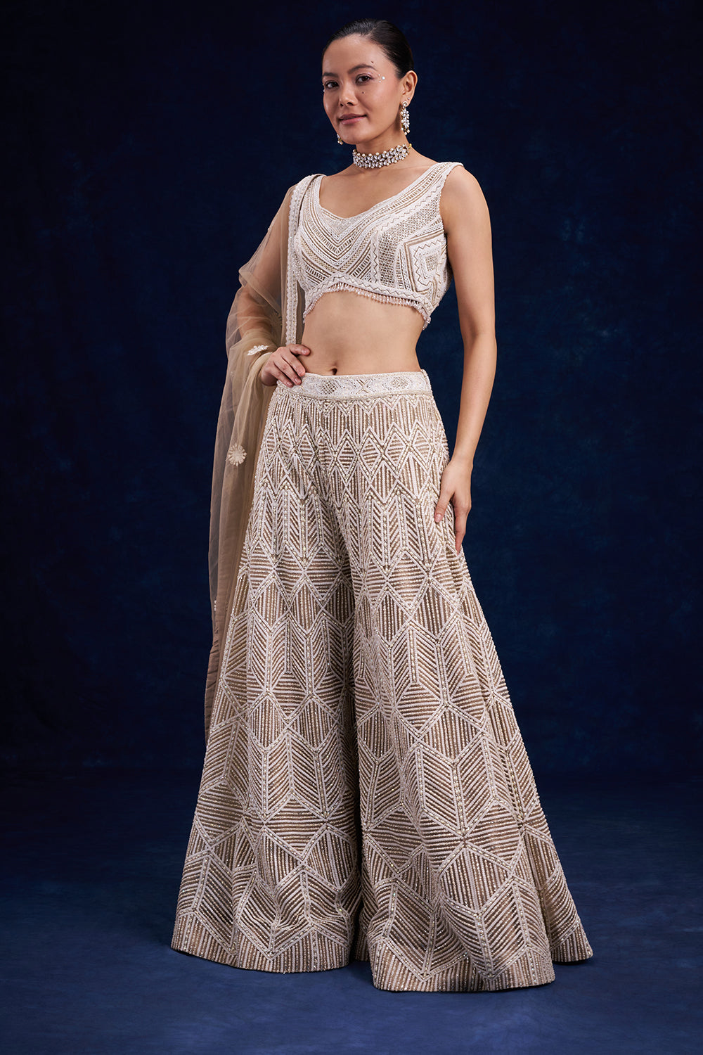 Ivory Gold Net Palazzo Set with Cutdana and Resham Work