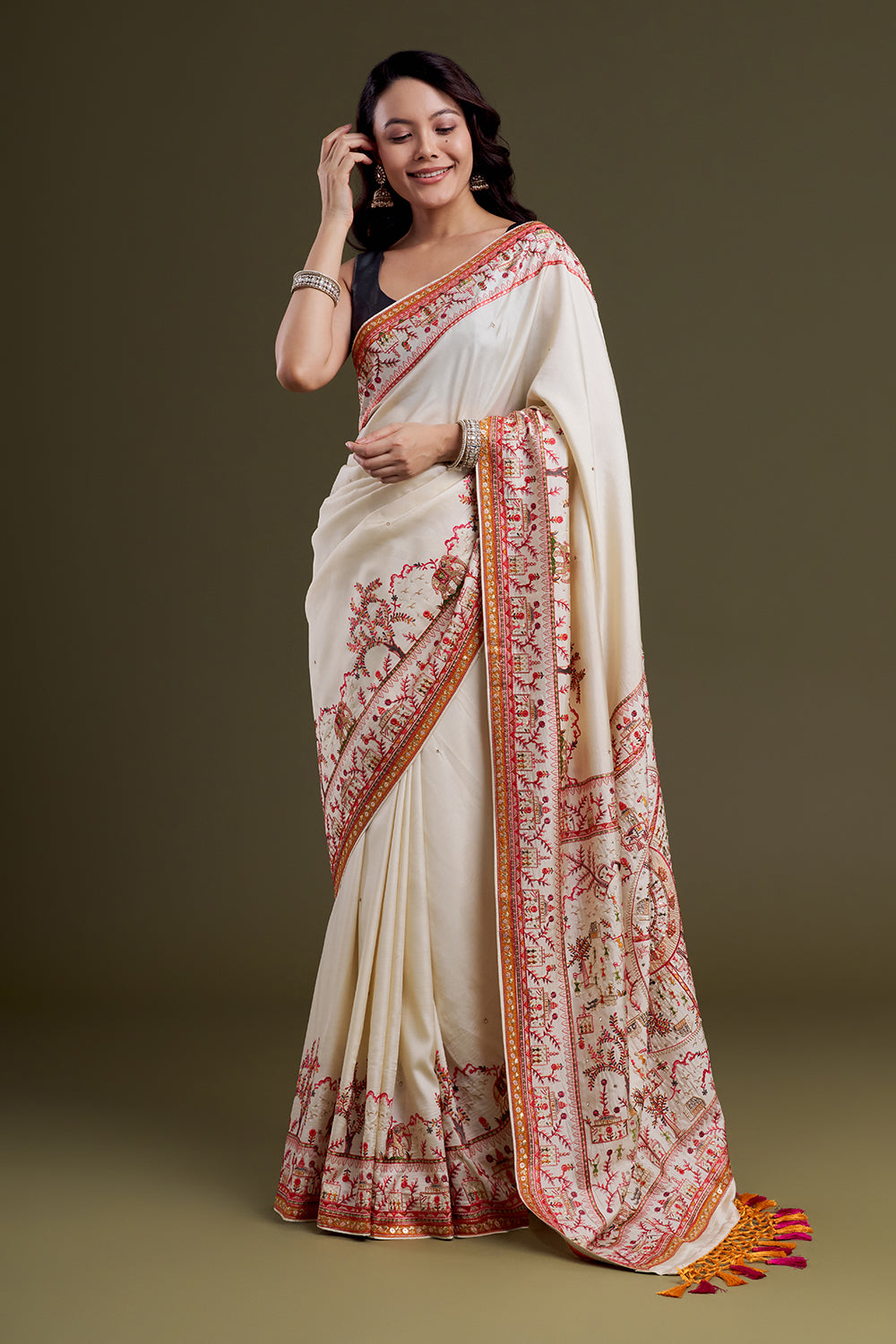 Ivory Heritage Silk Embroidered Saree
