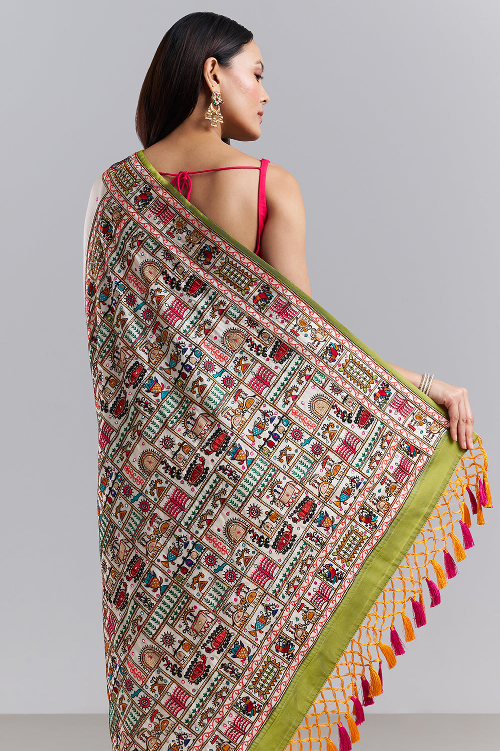 Ivory Heritage Print Saree with Embroidered Work