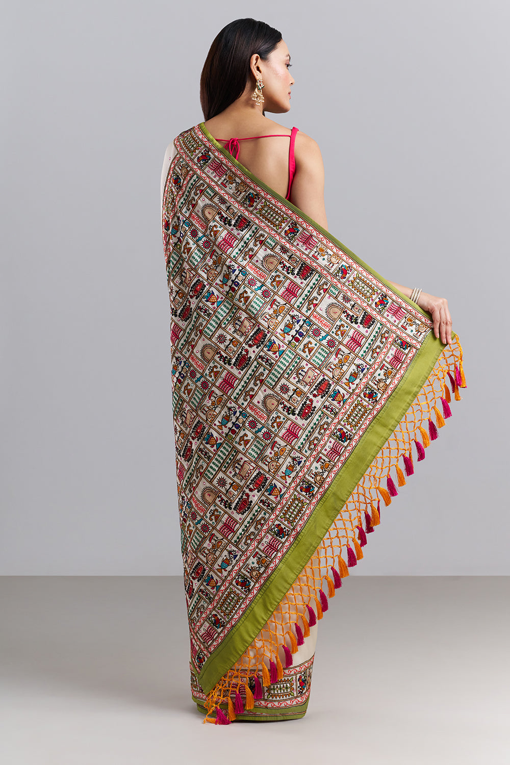 Ivory Heritage Print Saree with Embroidered Work