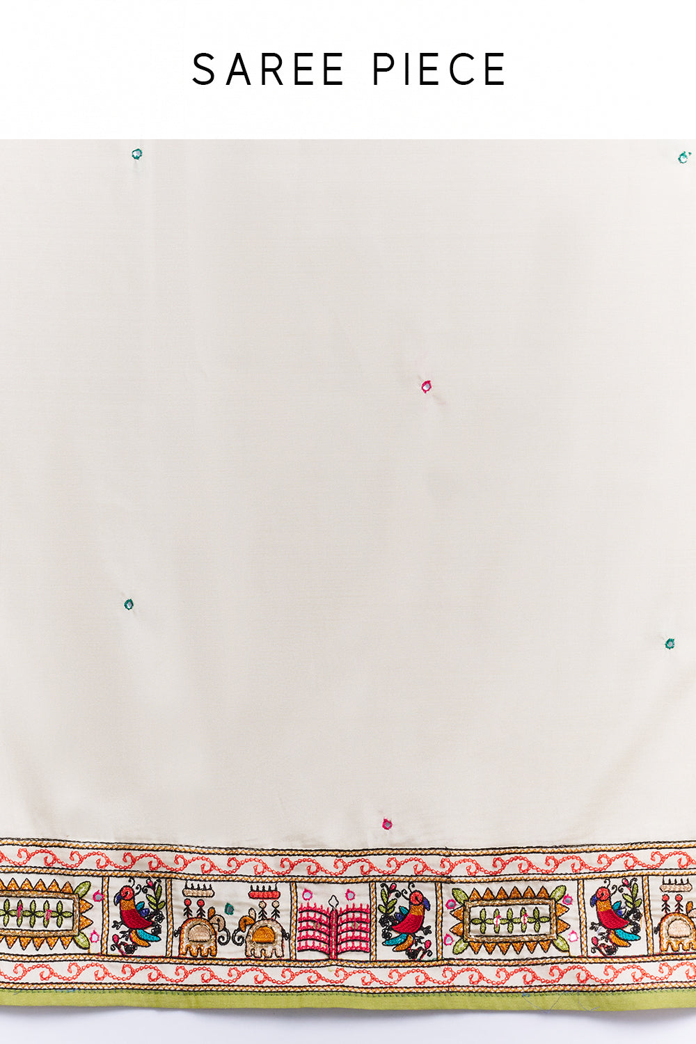 Ivory Heritage Print Saree with Embroidered Work