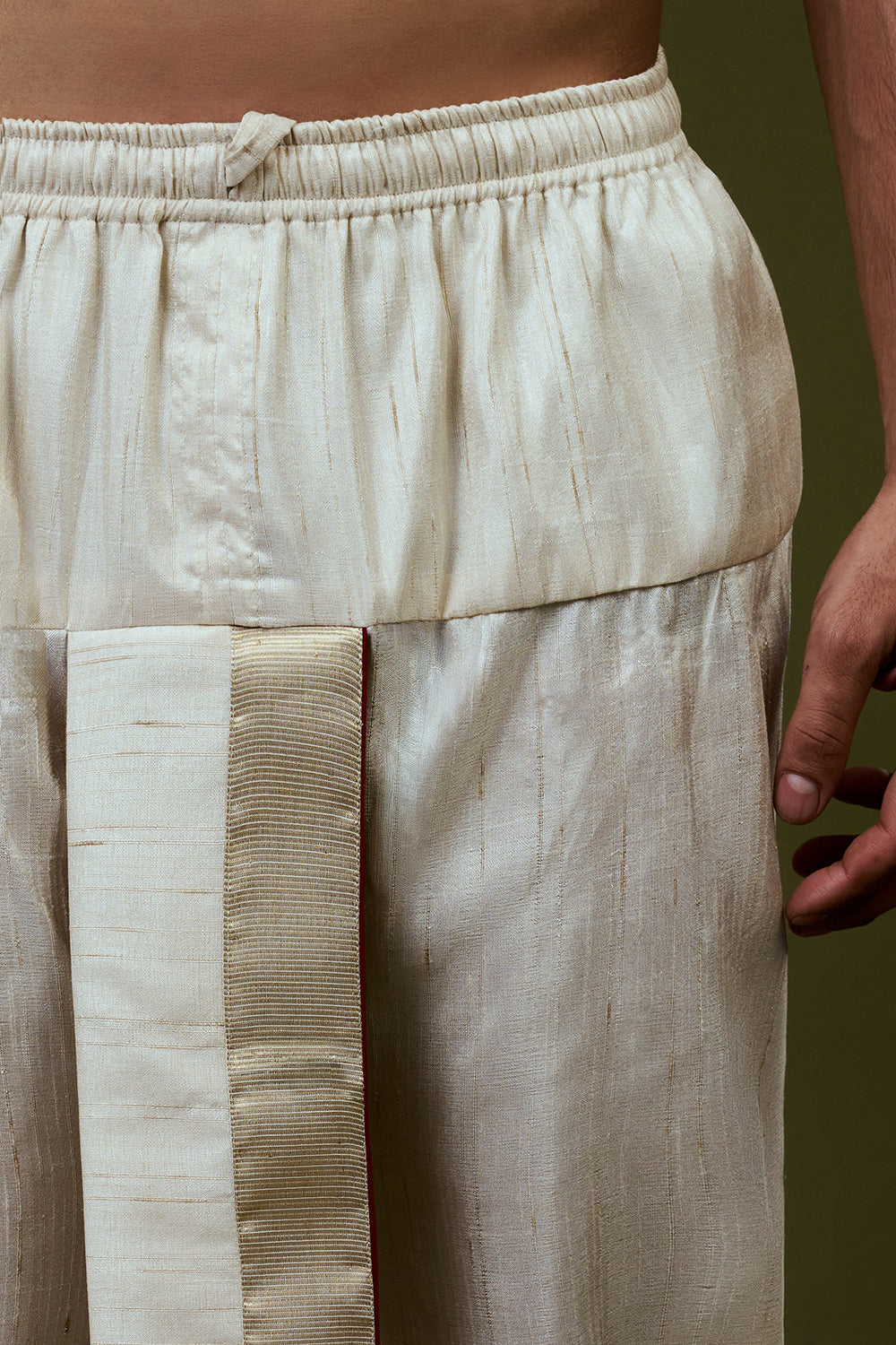 Ivory Kurta Dhoti Set with Traditional Motif Embroidery and Golden Bordered Dupatta