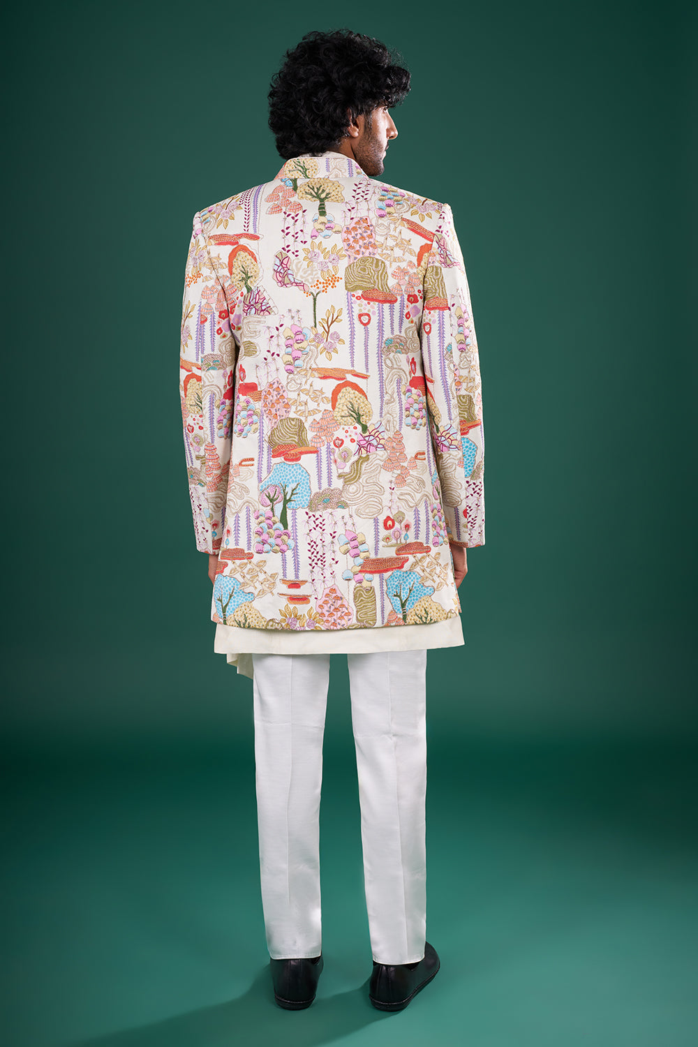 Ivory Multicolor Silk Jacket Set with Resham Embroidery
