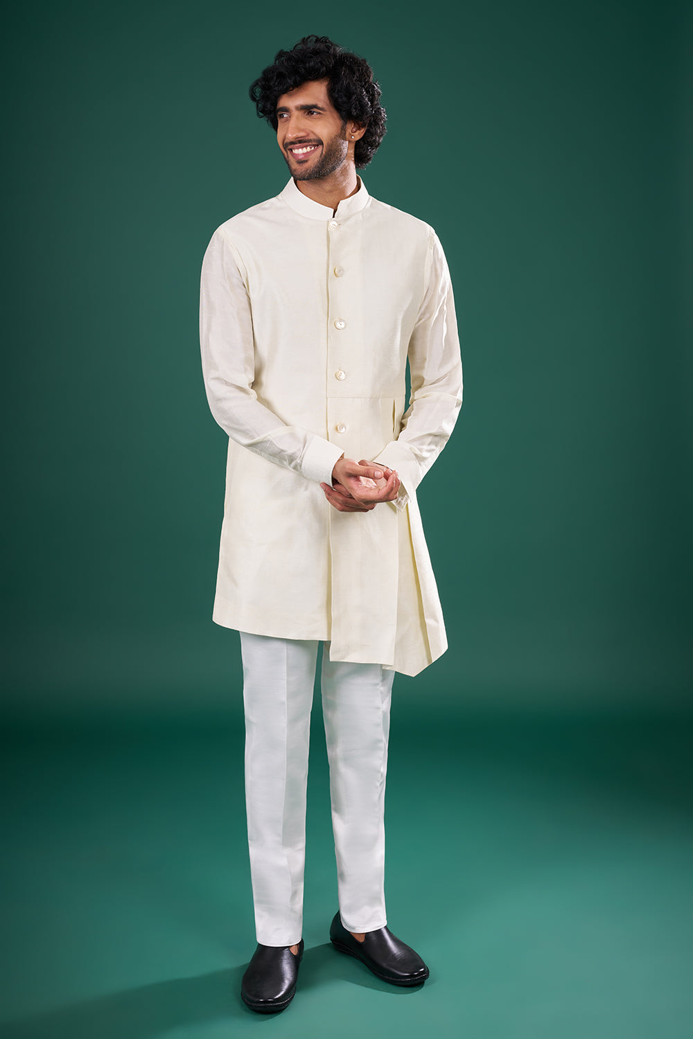 Ivory Multicolor Silk Jacket Set with Resham Embroidery