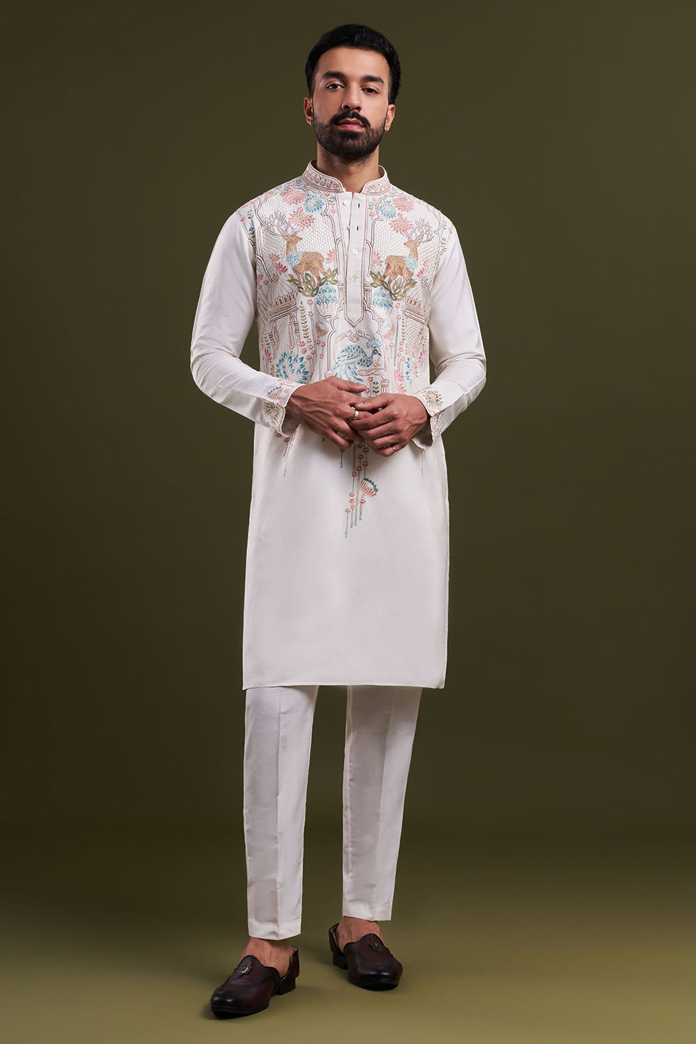 Ivory Nokia Silk Embroidered Men’s Kurta Set