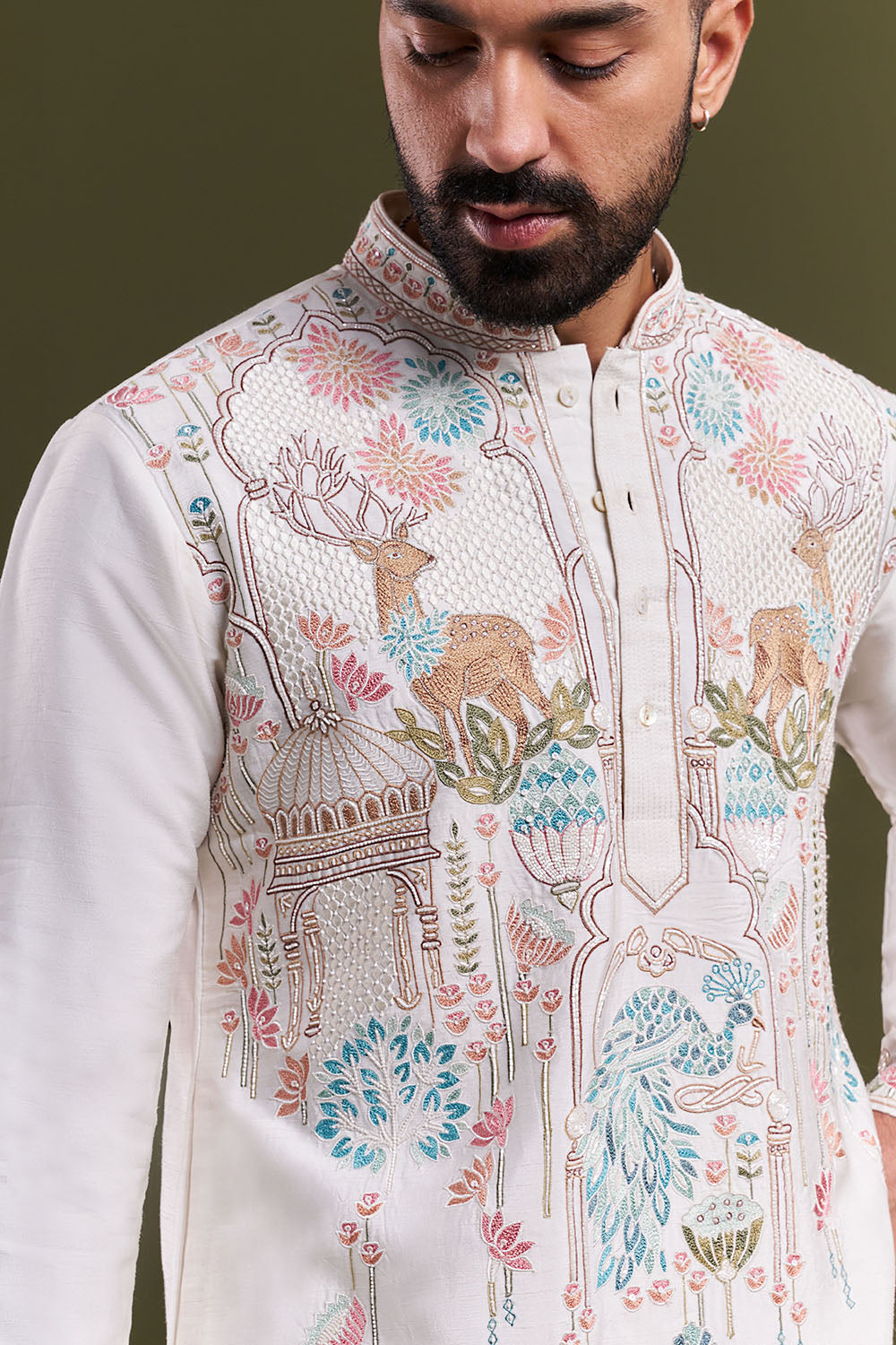 Ivory Nokia Silk Embroidered Men’s Kurta Set