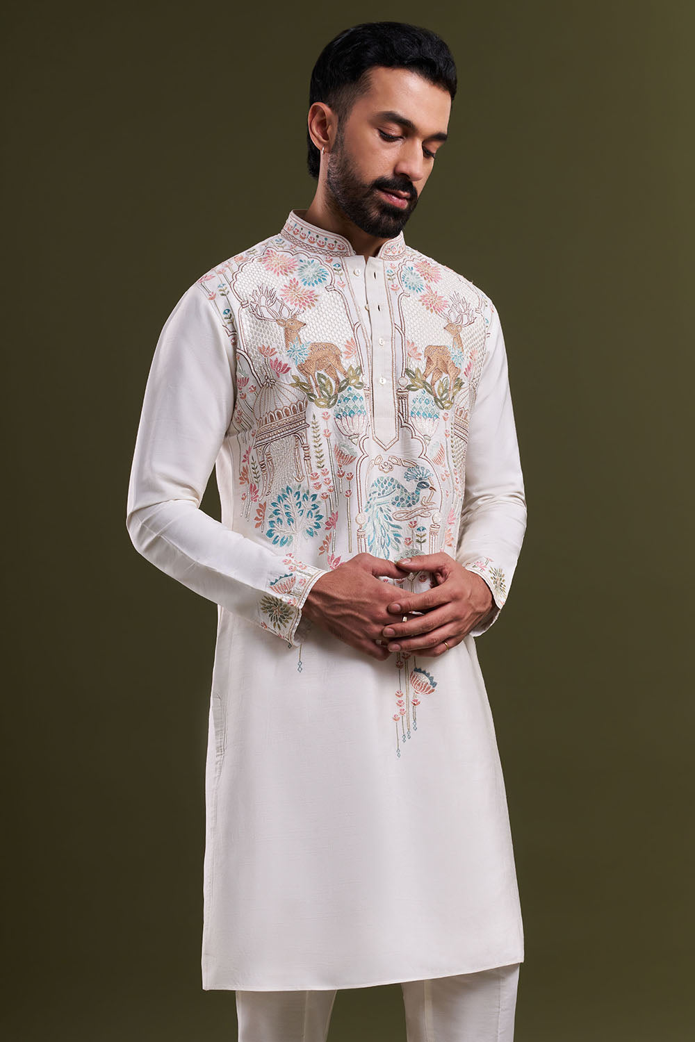 Ivory Nokia Silk Embroidered Men’s Kurta Set
