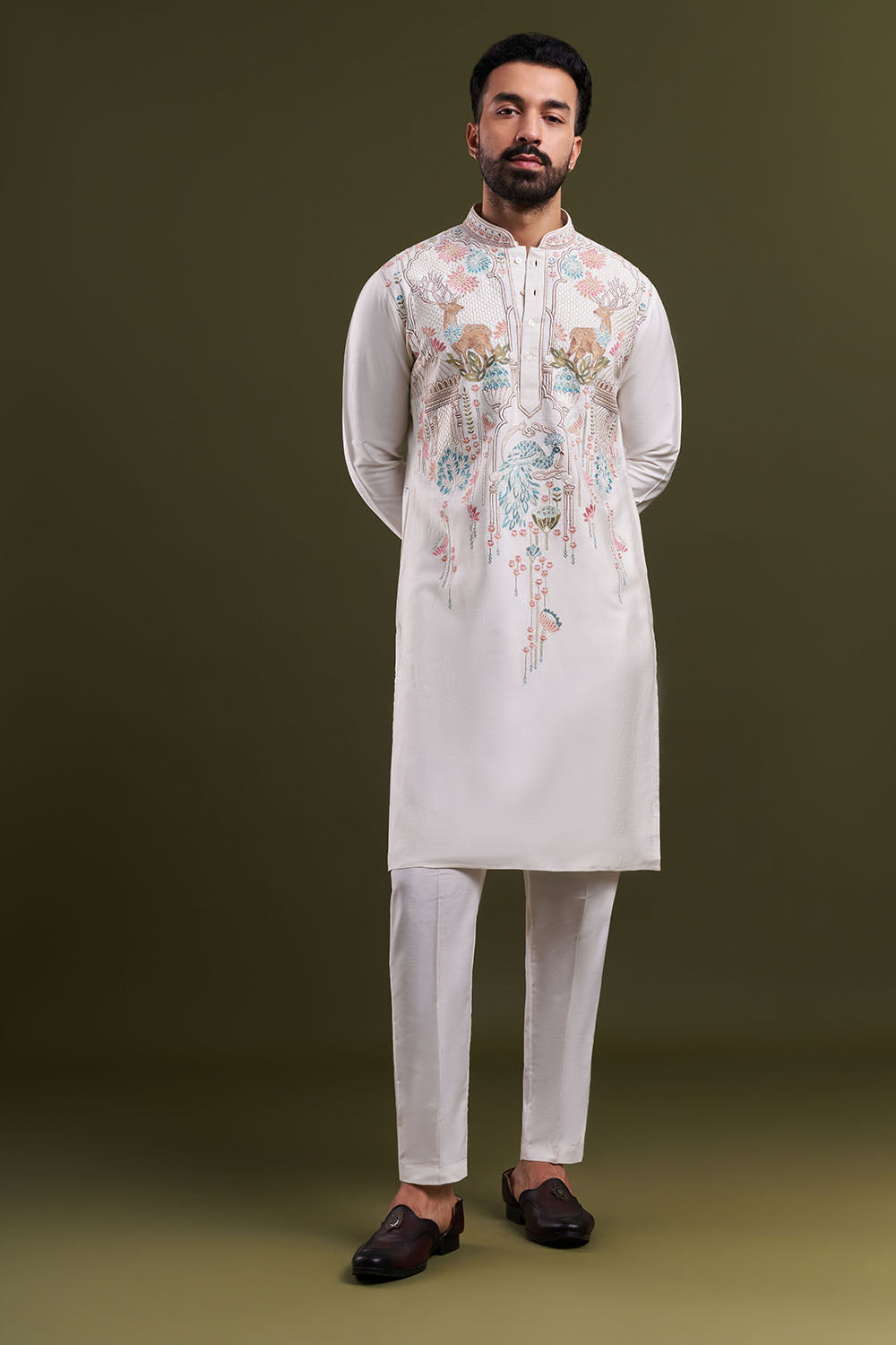 Ivory Nokia Silk Embroidered Men’s Kurta Set