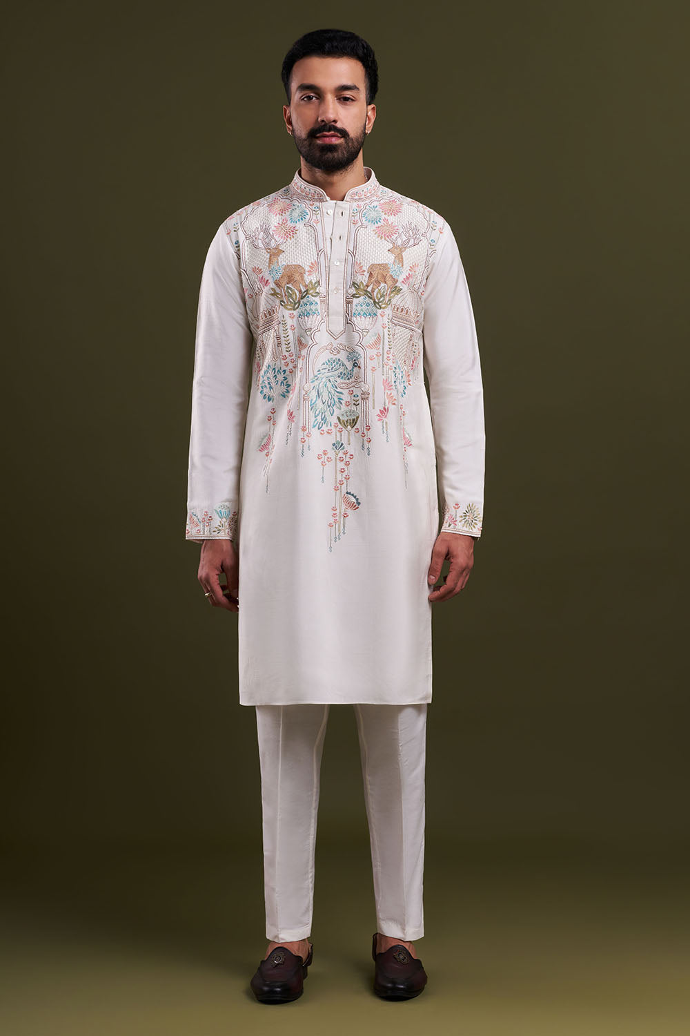 Ivory Nokia Silk Embroidered Men’s Kurta Set