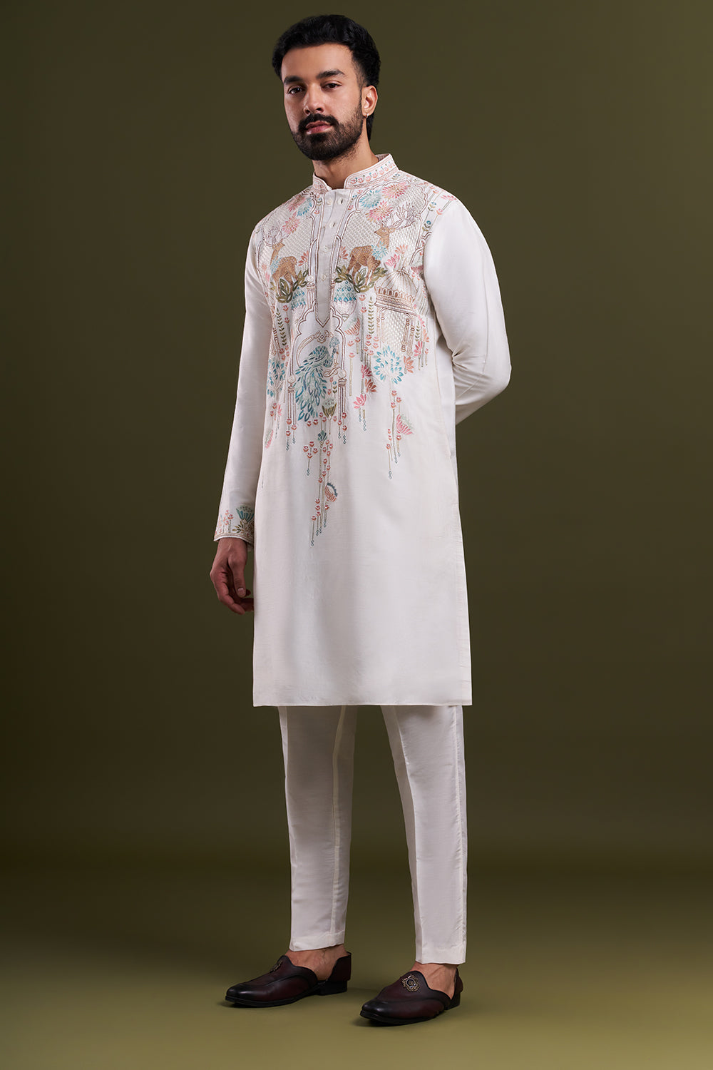 Ivory Nokia Silk Embroidered Men’s Kurta Set