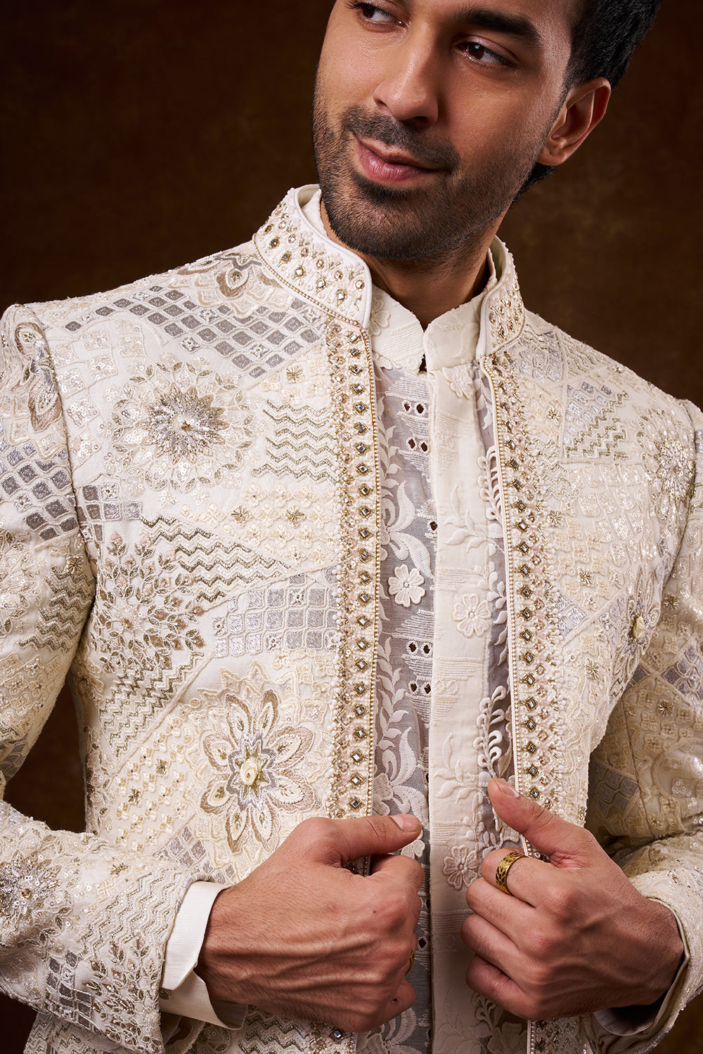 Ivory Nokia Silk Jodhpuri Set with Dori Work