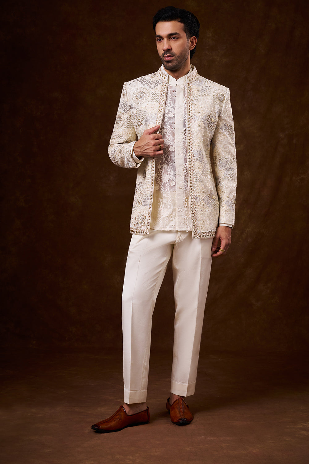 Ivory Nokia Silk Jodhpuri Set with Dori Work