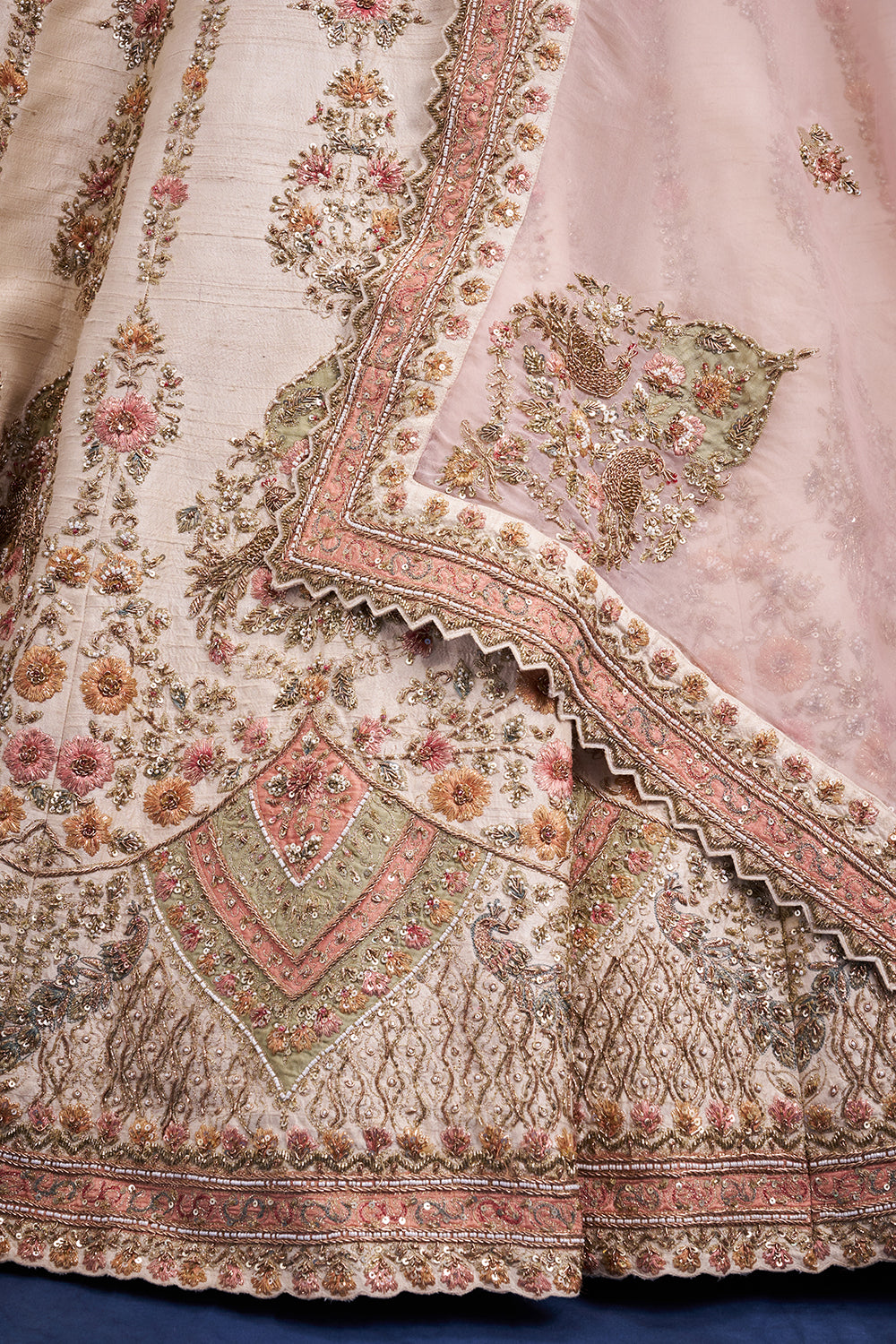 Ivory Raw Silk Bridal Lehenga with Cutdana and Zari Work