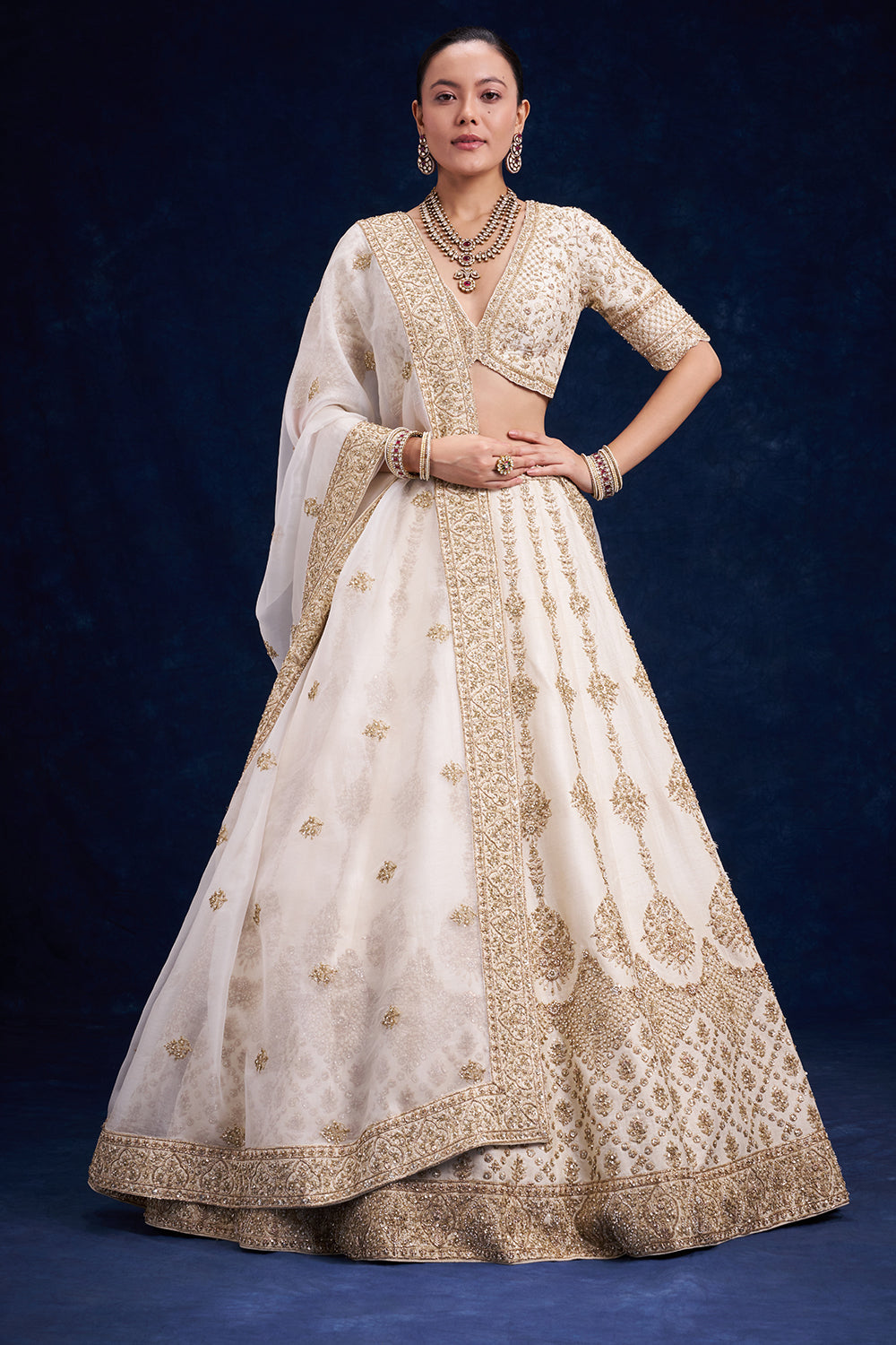 Ivory Raw Silk Bridal Lehenga with Resham and Cutdana Work