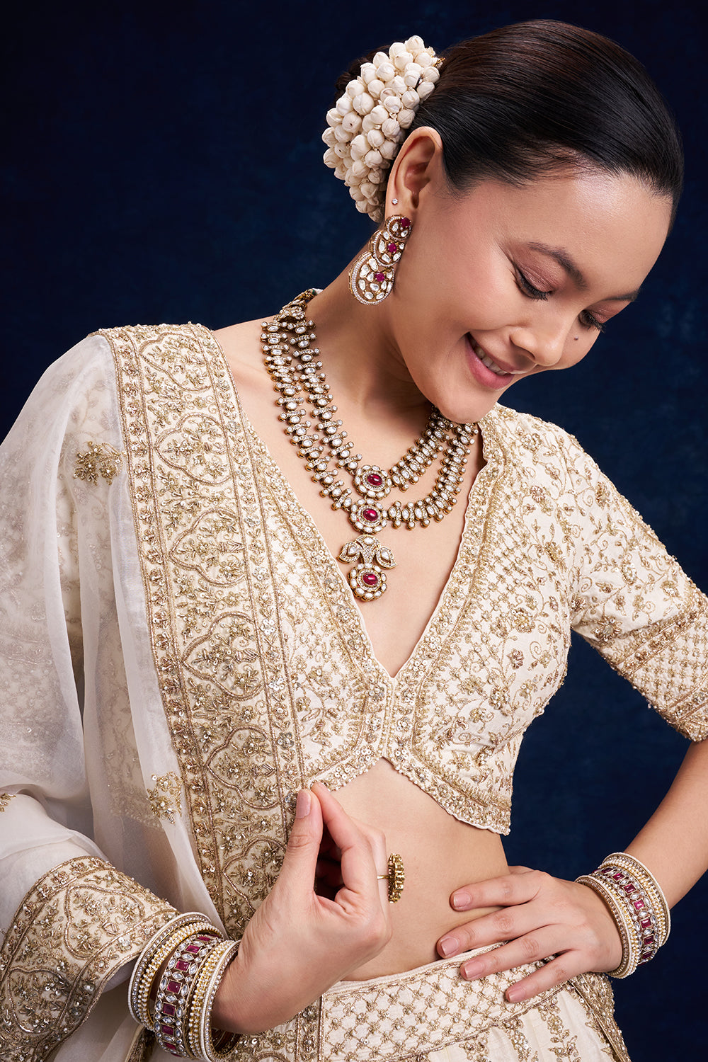 Ivory Raw Silk Bridal Lehenga with Resham and Cutdana Work