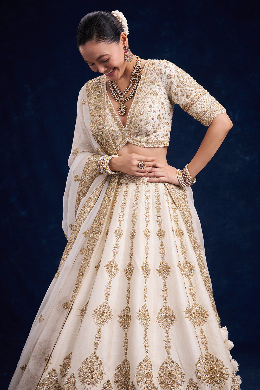 Ivory Raw Silk Bridal Lehenga with Resham and Cutdana Work