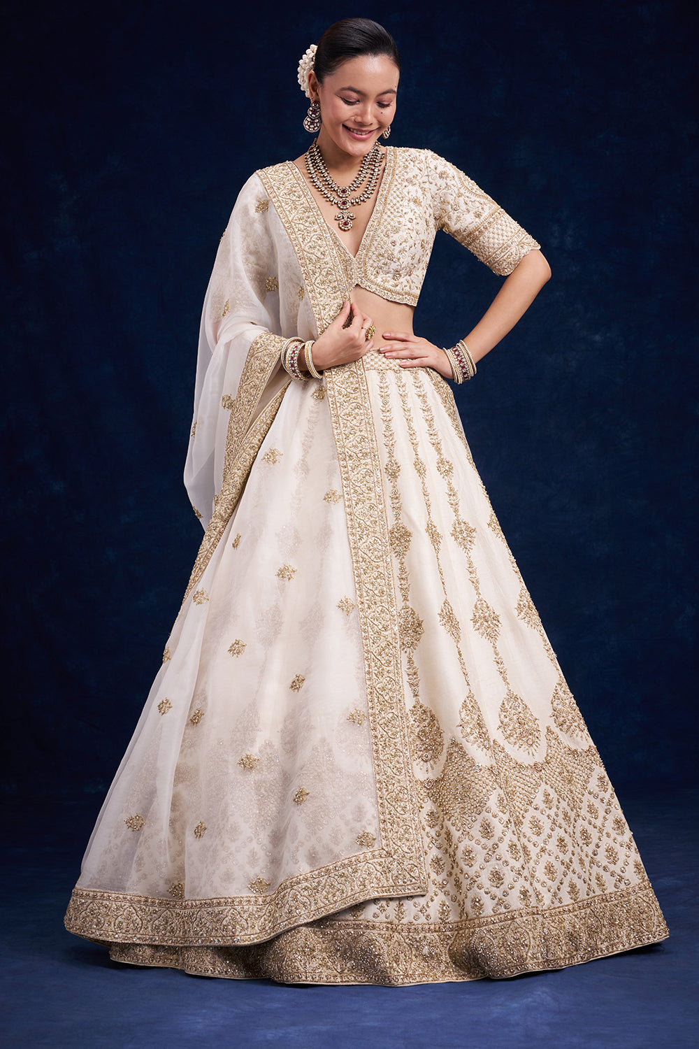 Ivory Raw Silk Bridal Lehenga with Resham and Cutdana Work